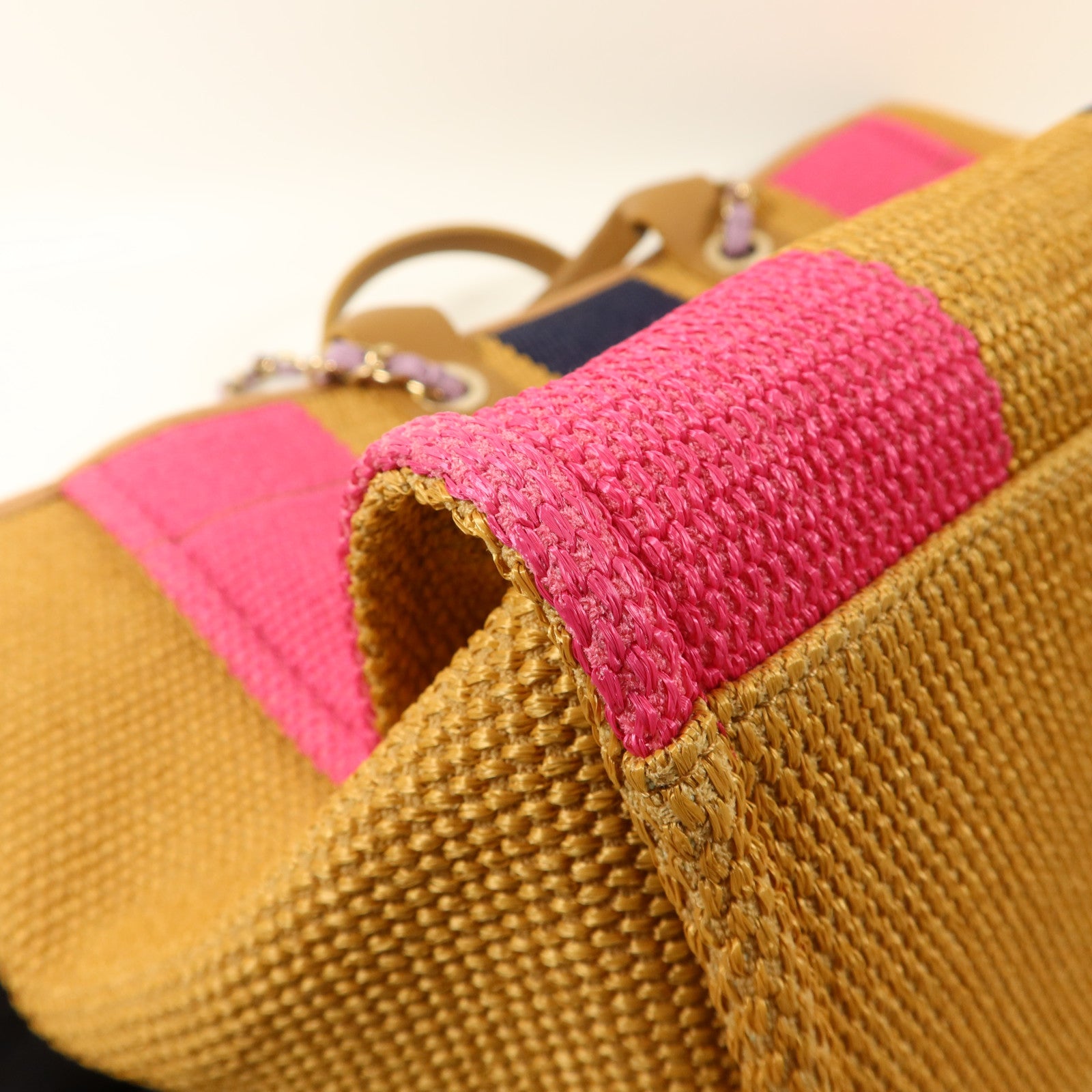 CHANEL Raffia Striped Straw Raffia Deauville Tote金扣手挽肩背兩用袋