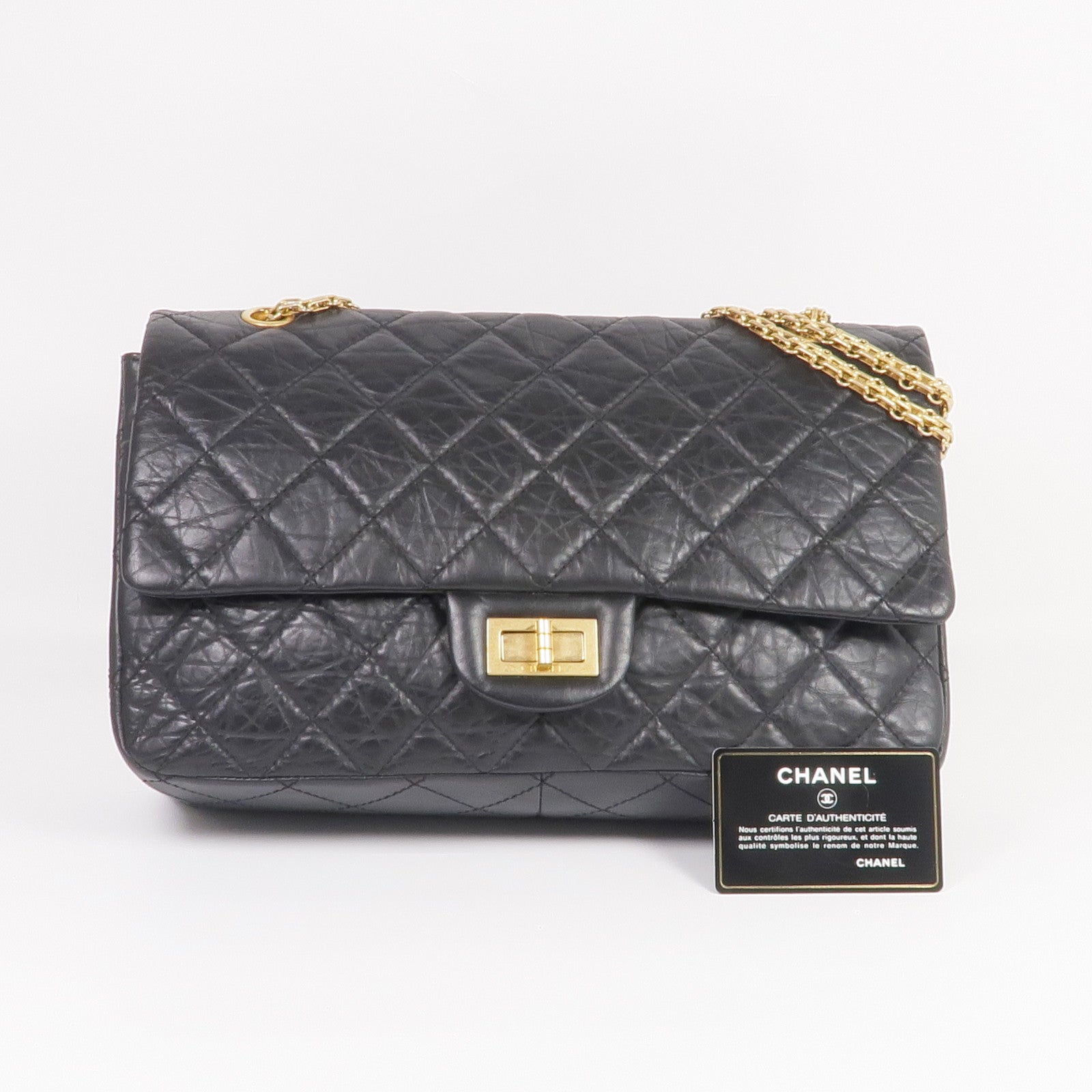 CHANEL 牛皮皮革2.55 Large金扣鏈帶肩背袋