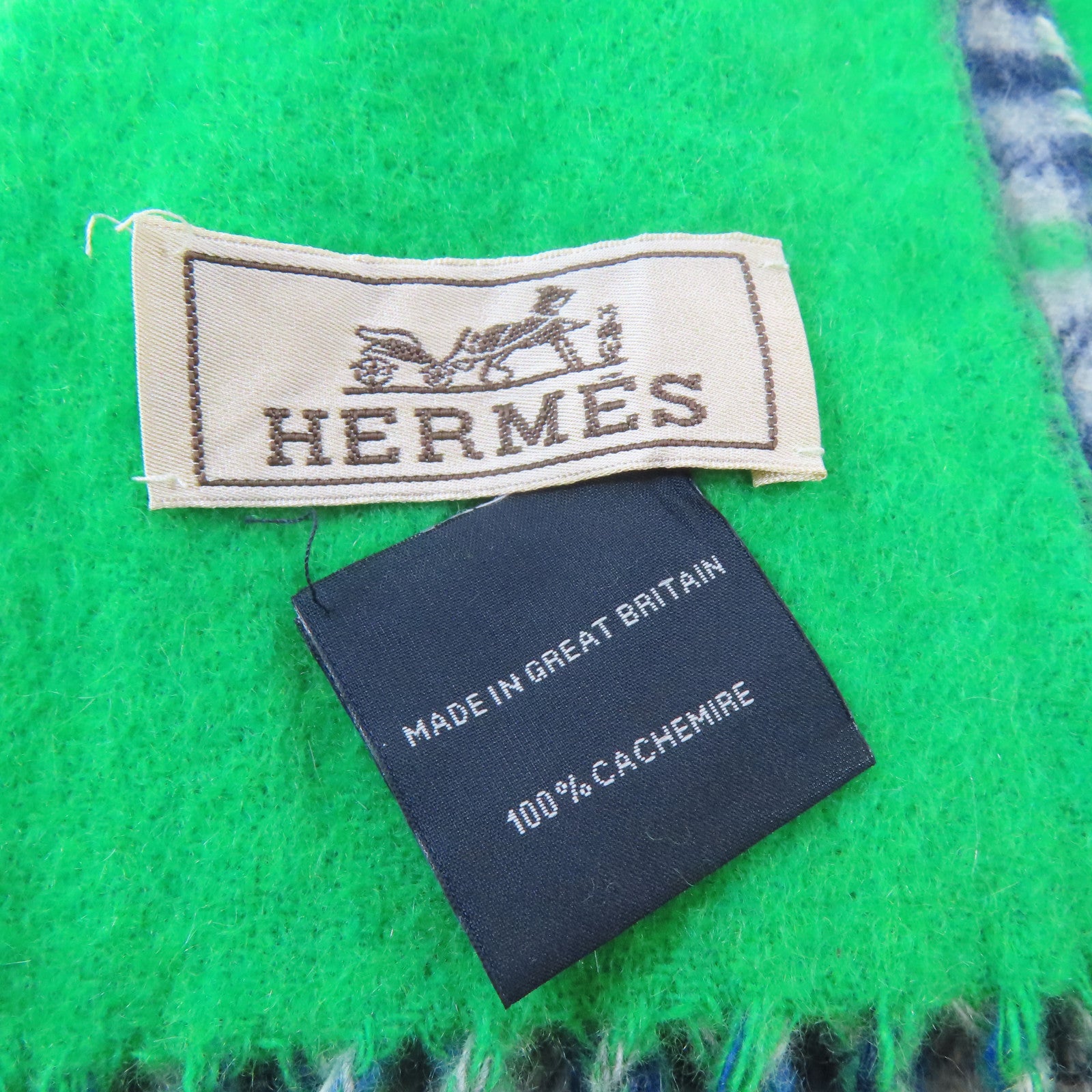 HERMES 羊絨Scarf圍巾綠色/藍色