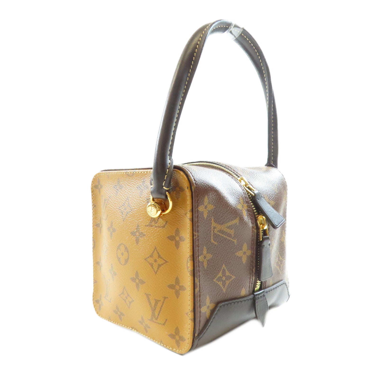 LOUIS VUITTON Monogram Reverse Square Bag金扣手挽肩背兩用袋棕色