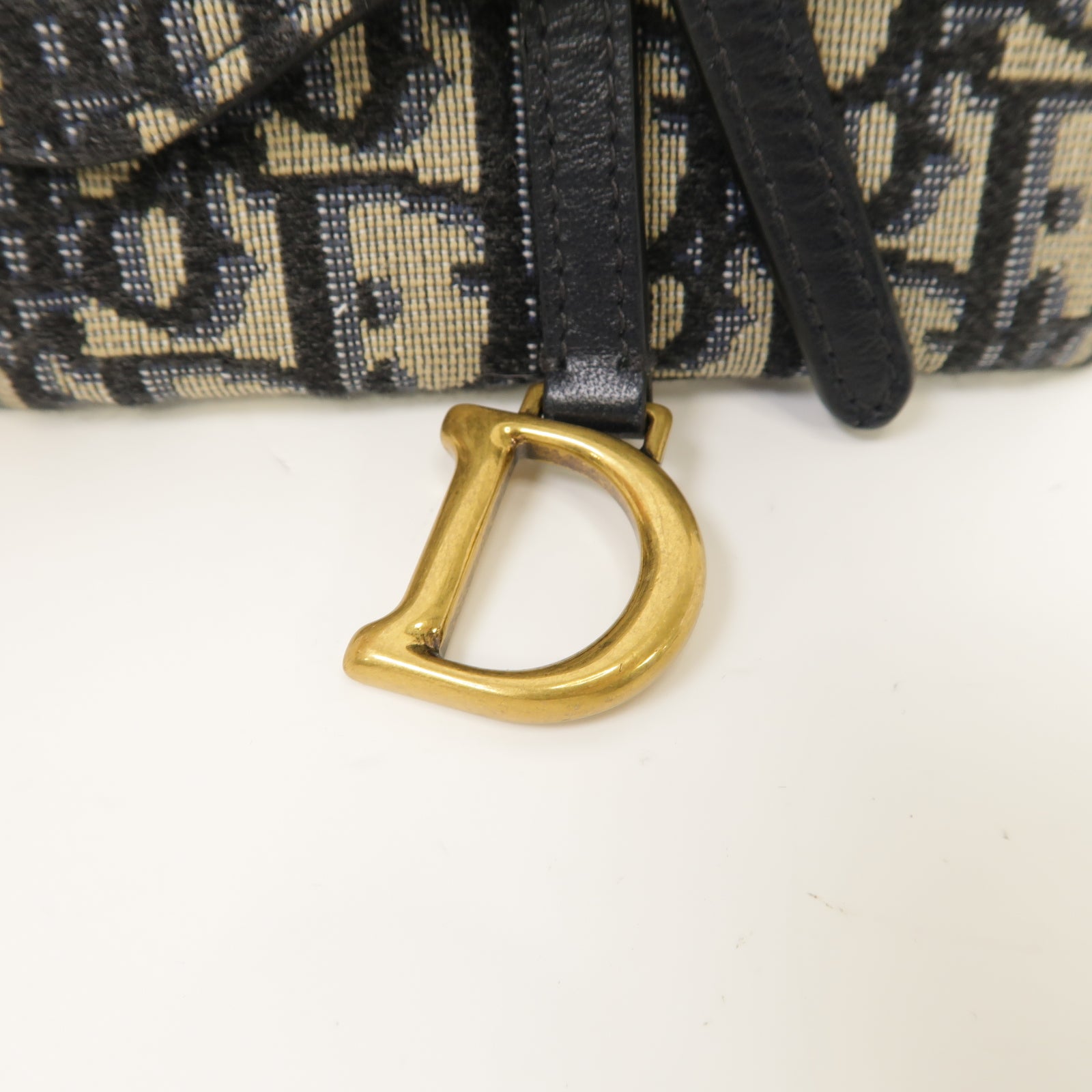 Dior 帆布Saddle Oblique金扣鏈帶肩背袋藍色