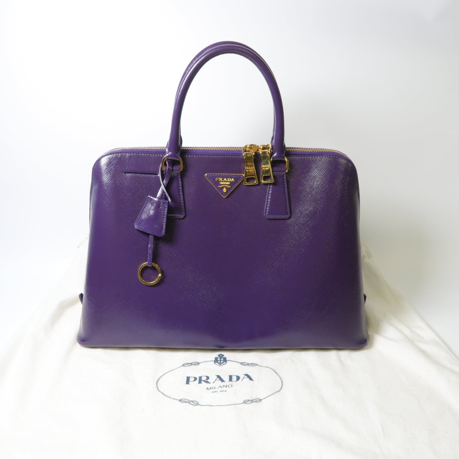 PRADA 【激減優惠】牛皮皮革Handbag金扣手挽袋紫色
