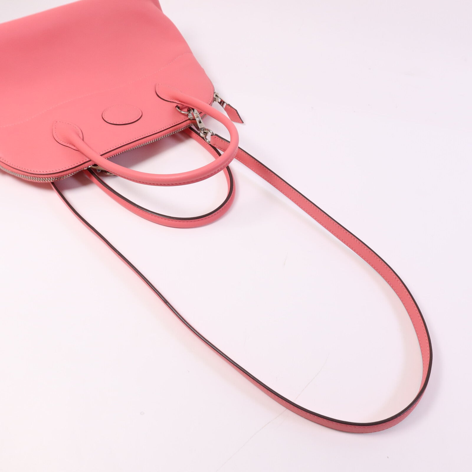 HERMES Swift皮革Bolide 27銀扣手挽肩背兩用袋Rose Azalee