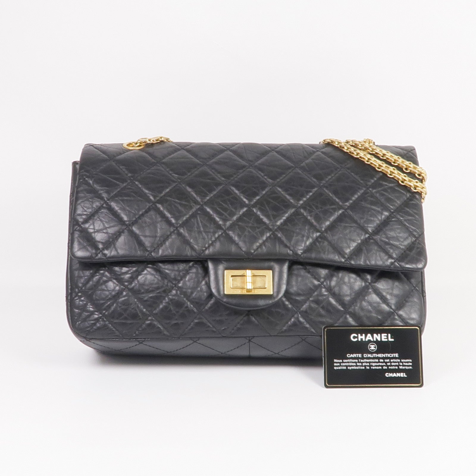 CHANEL 牛皮皮革2.55 Large金扣鏈帶肩背袋