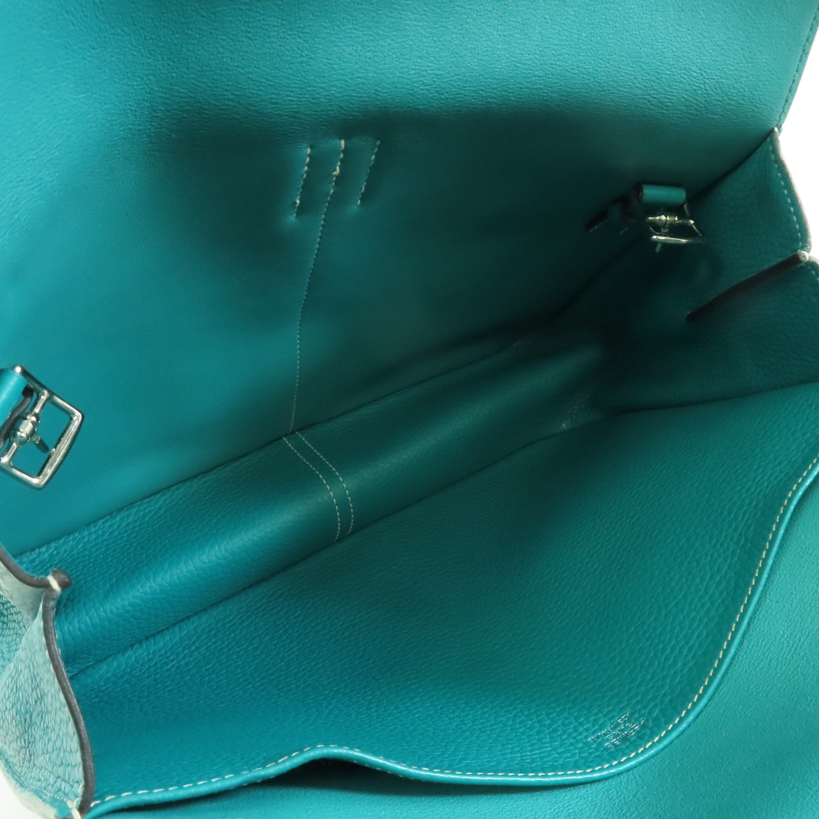 HERMES 【激減優惠】Clemence皮革Halzan 31銀扣手挽肩背兩用袋綠色
