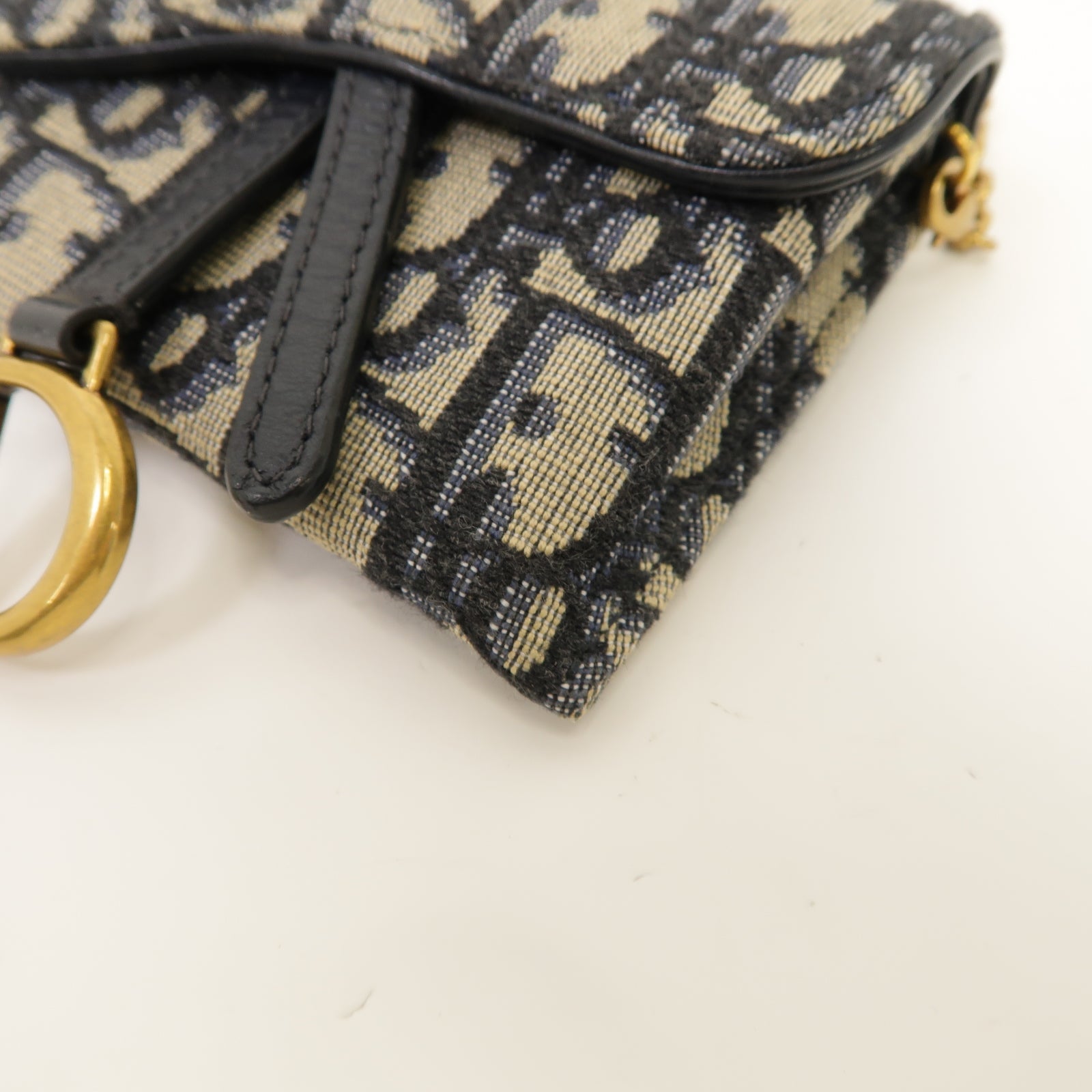 Dior 帆布Saddle Oblique金扣鏈帶肩背袋藍色