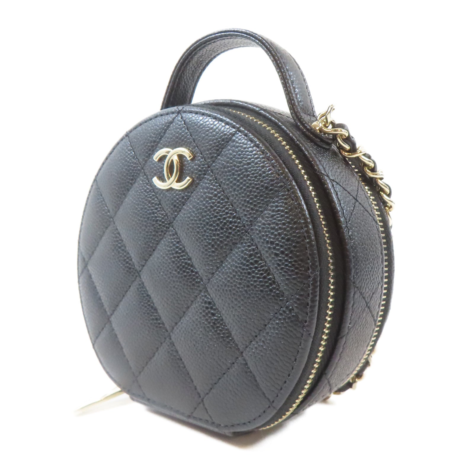 CHANEL 菱格Caviar皮革Chain Shoulder金扣手挽肩背兩用袋黑色