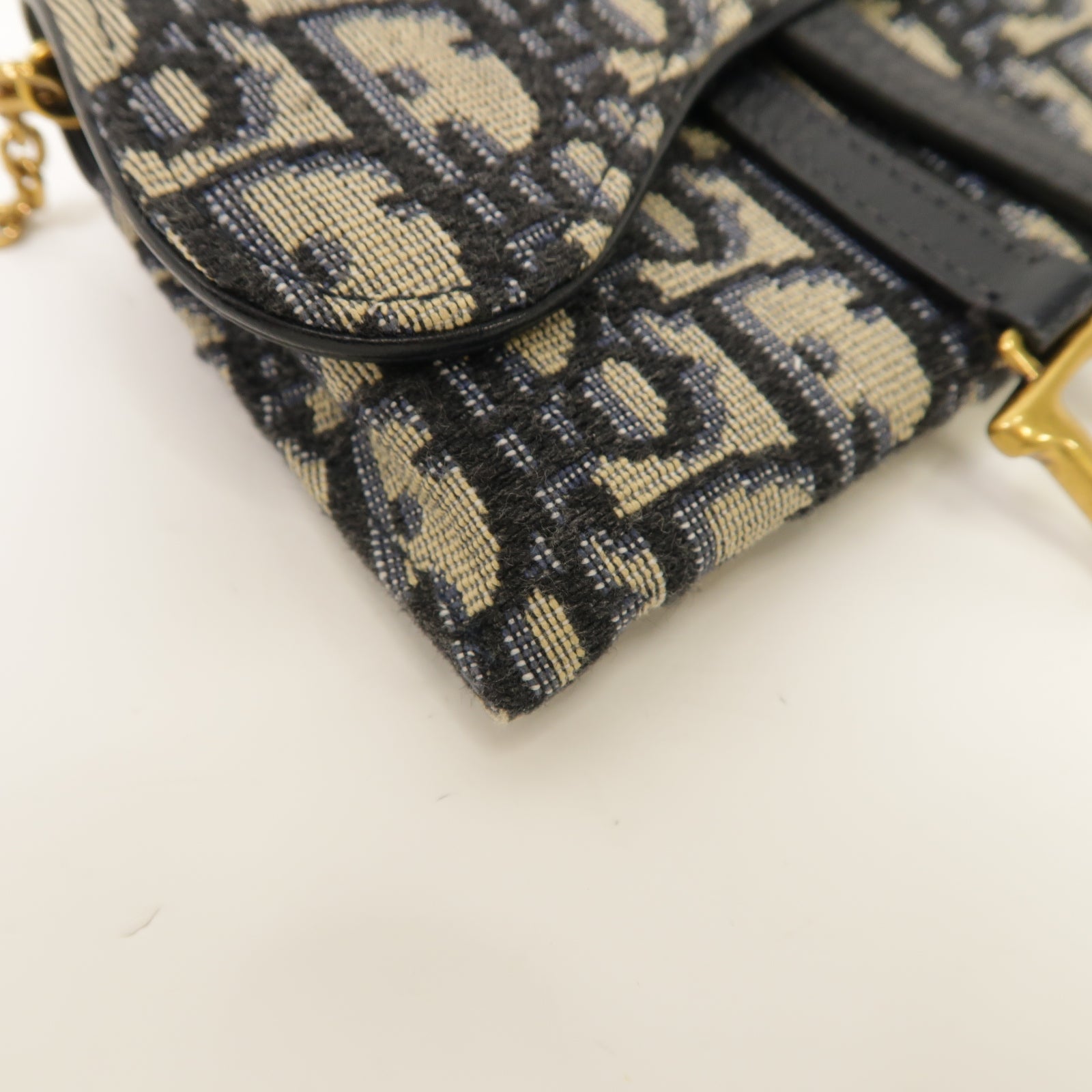 Dior 帆布Saddle Oblique金扣鏈帶肩背袋藍色
