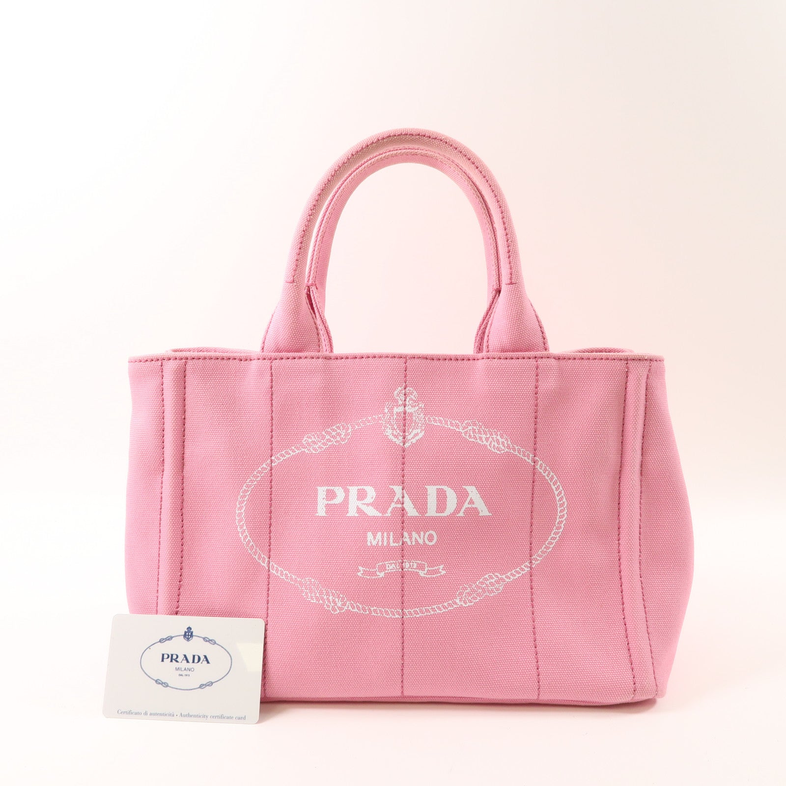 PRADA 帆布Mini Canapa Tote Bag金扣手挽袋粉紅色
