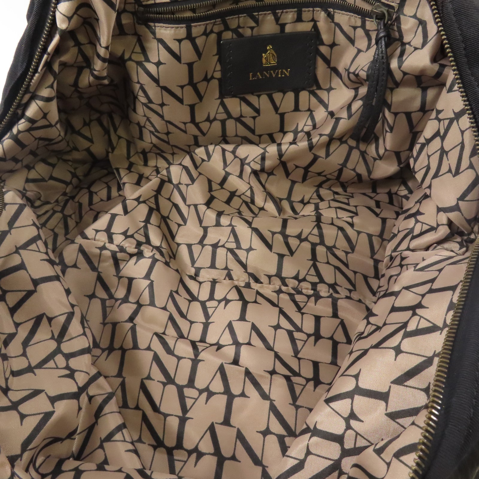 LANVIN 尼龍Shoulder Bag肩背袋卡其色/黑色