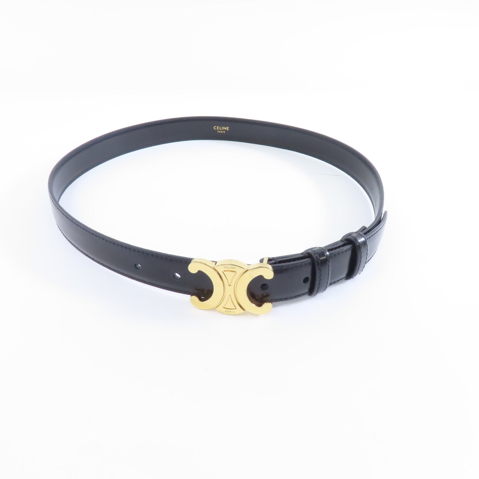 CELINE 牛皮皮革Belt 75cm金扣皮帶黑色