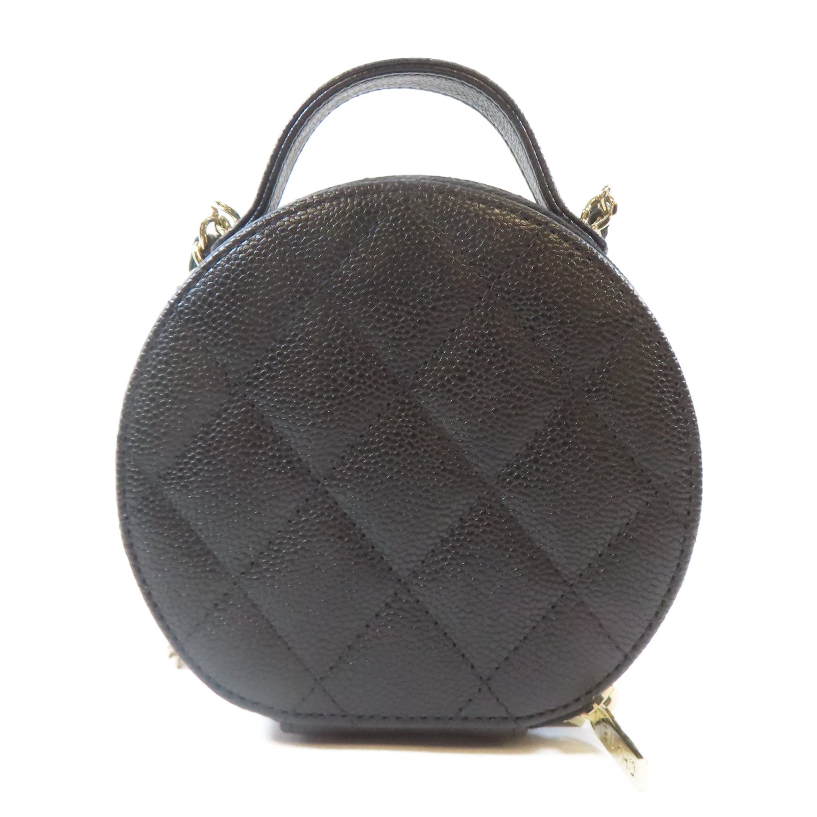 CHANEL 菱格Caviar皮革Chain Shoulder金扣手挽肩背兩用袋黑色
