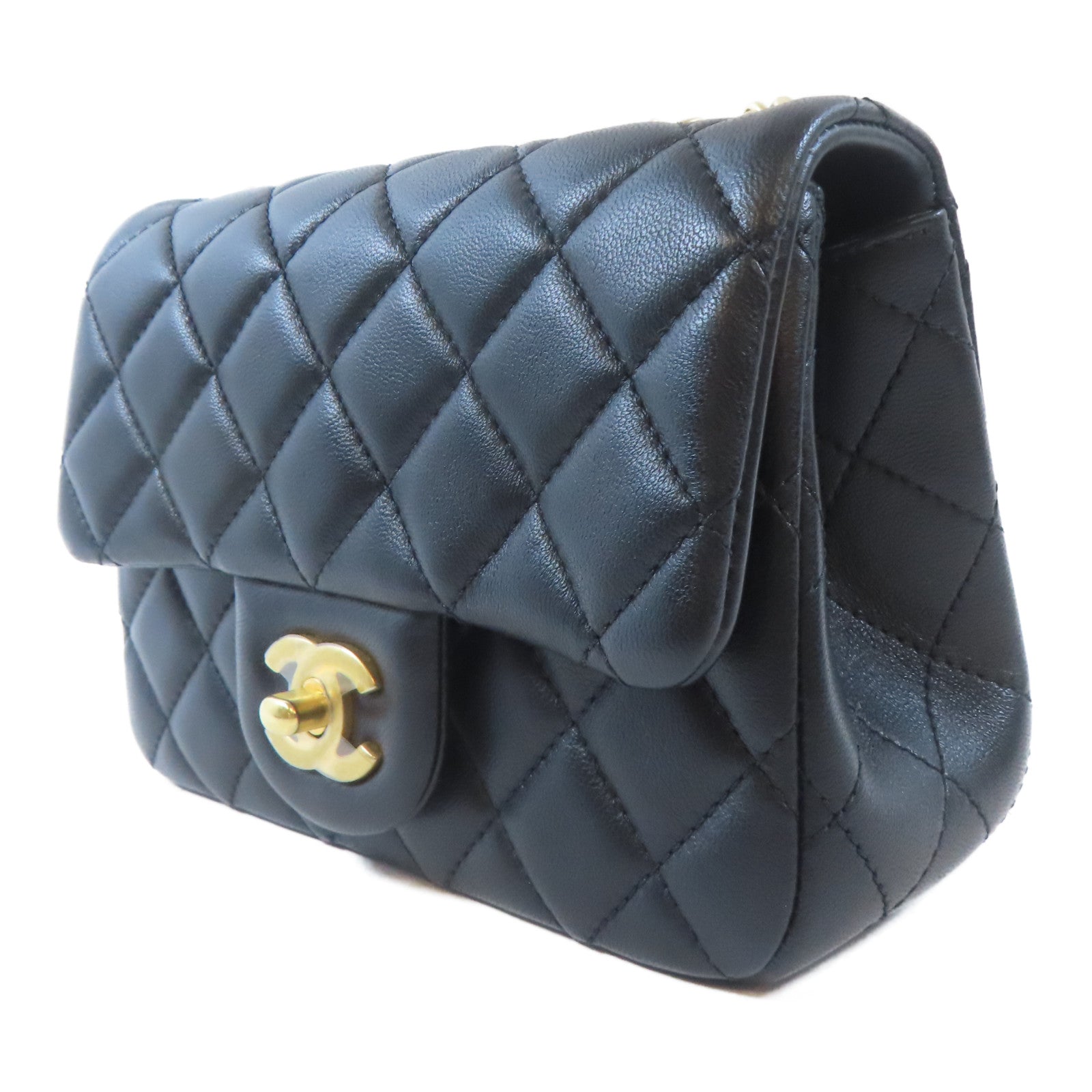CHANEL 菱格羊皮皮革Mini Flap Bag金扣鏈帶肩背袋黑色