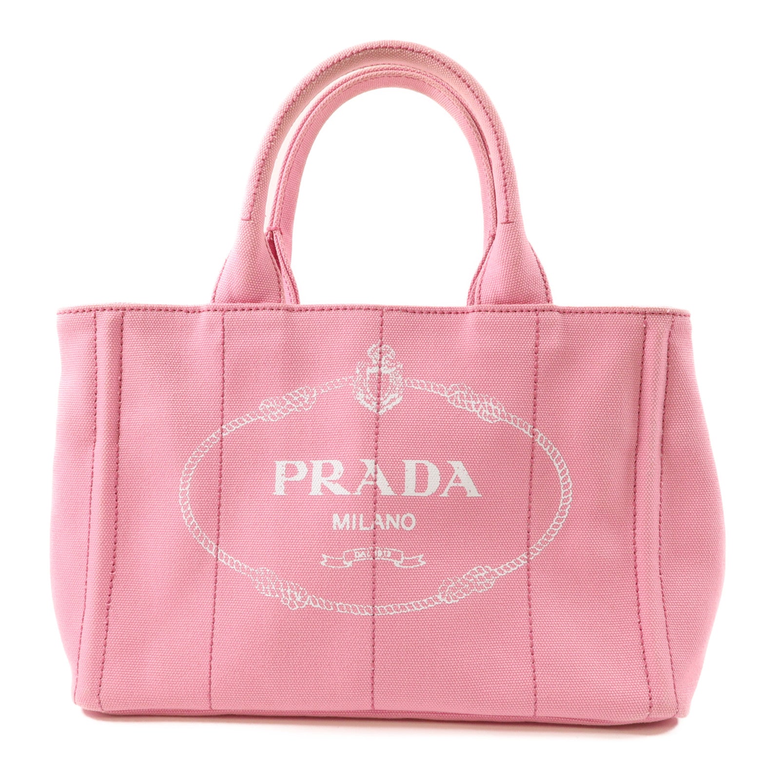 PRADA 帆布Mini Canapa Tote Bag金扣手挽袋粉紅色