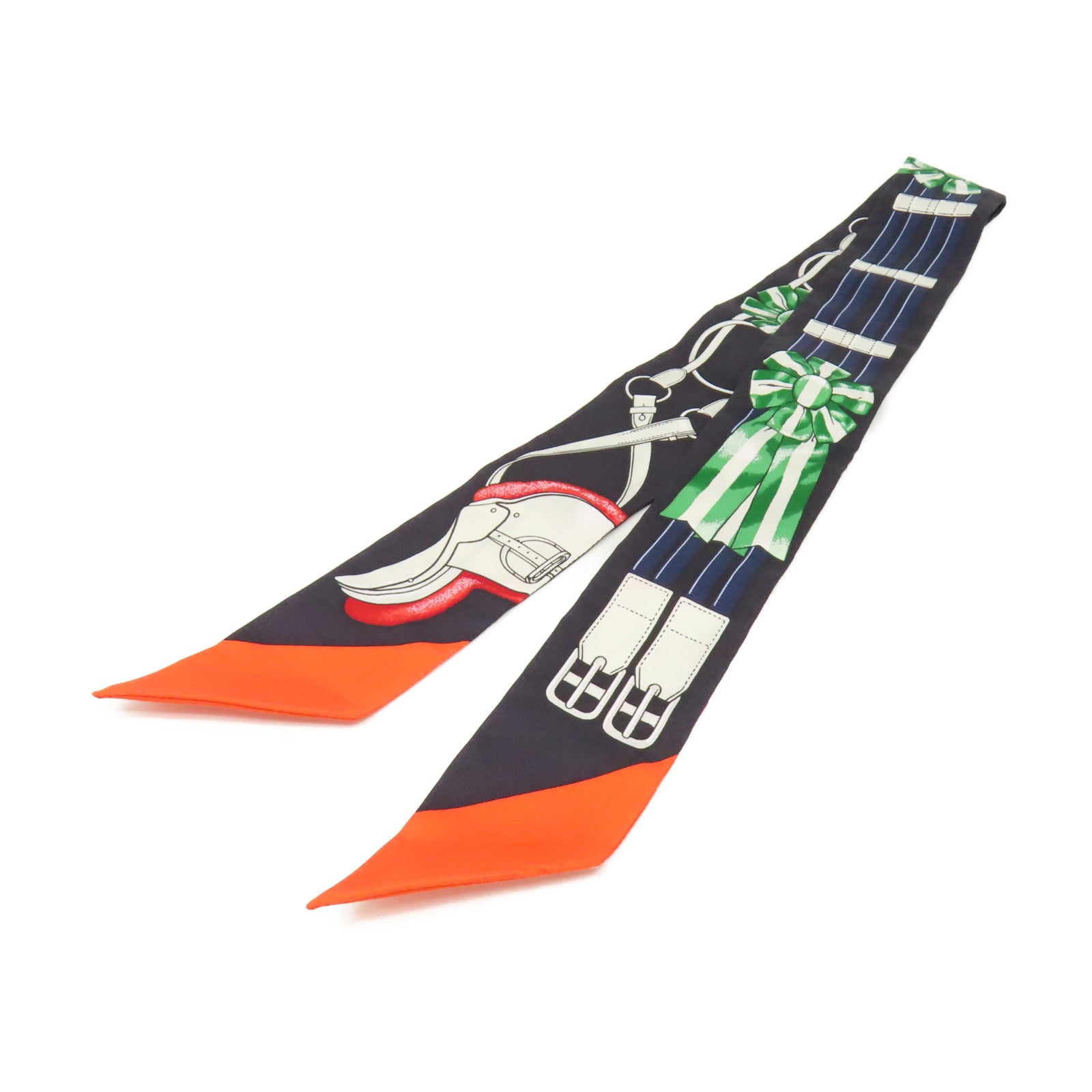 HERMES 【激減優惠】絲質Twilly Scarf絲巾黑色/橙色/彩色