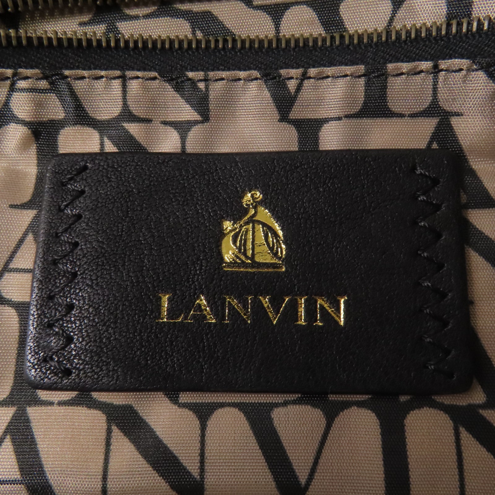 LANVIN 尼龍Shoulder Bag肩背袋卡其色/黑色