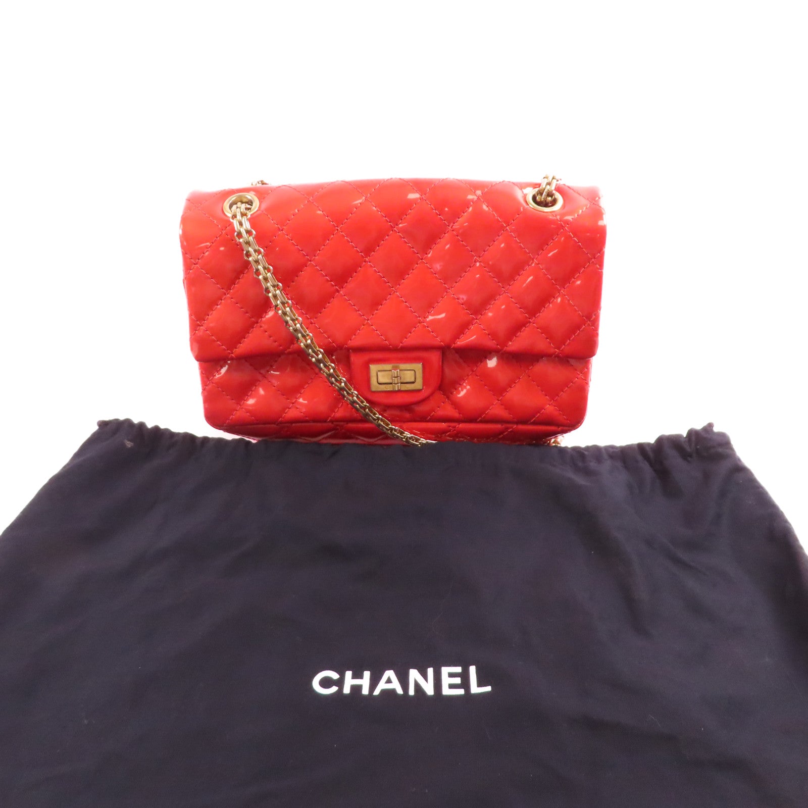 CHANEL 【激減優惠】漆皮皮革2.55金扣鏈帶肩背袋