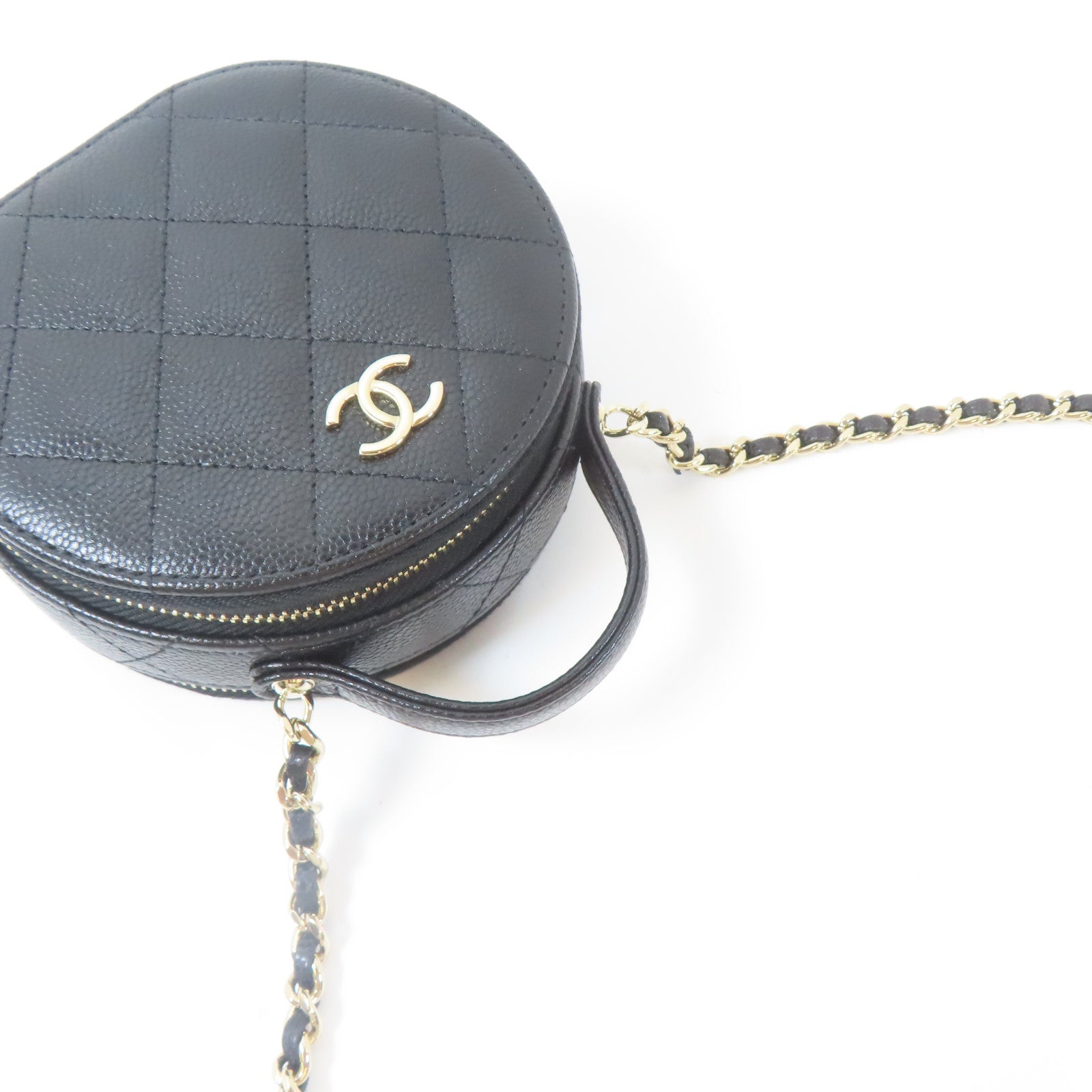 CHANEL 菱格Caviar皮革Chain Shoulder金扣手挽肩背兩用袋黑色