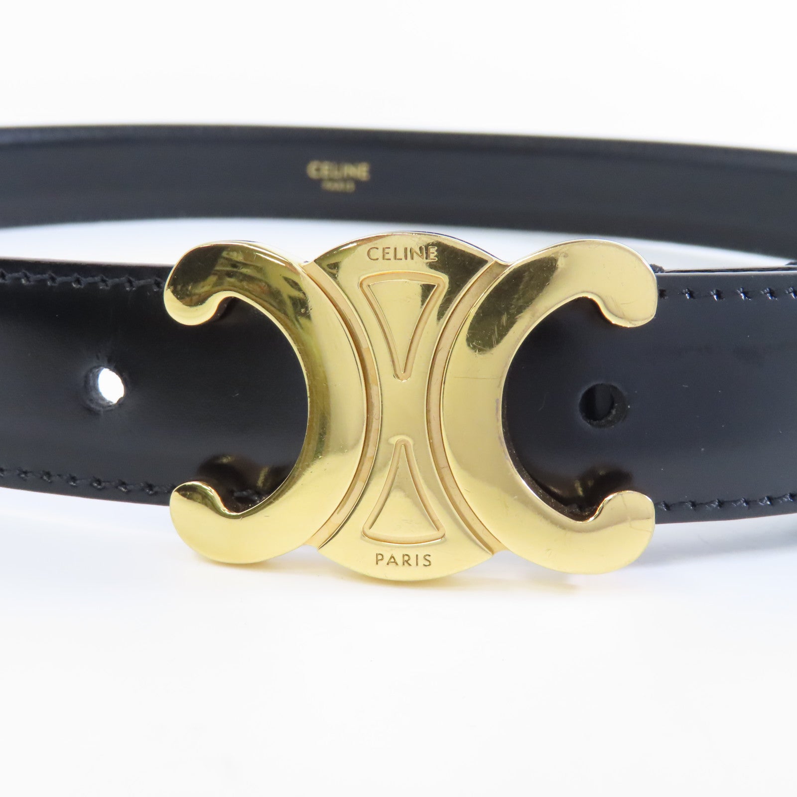 CELINE 牛皮皮革Belt 75cm金扣皮帶黑色
