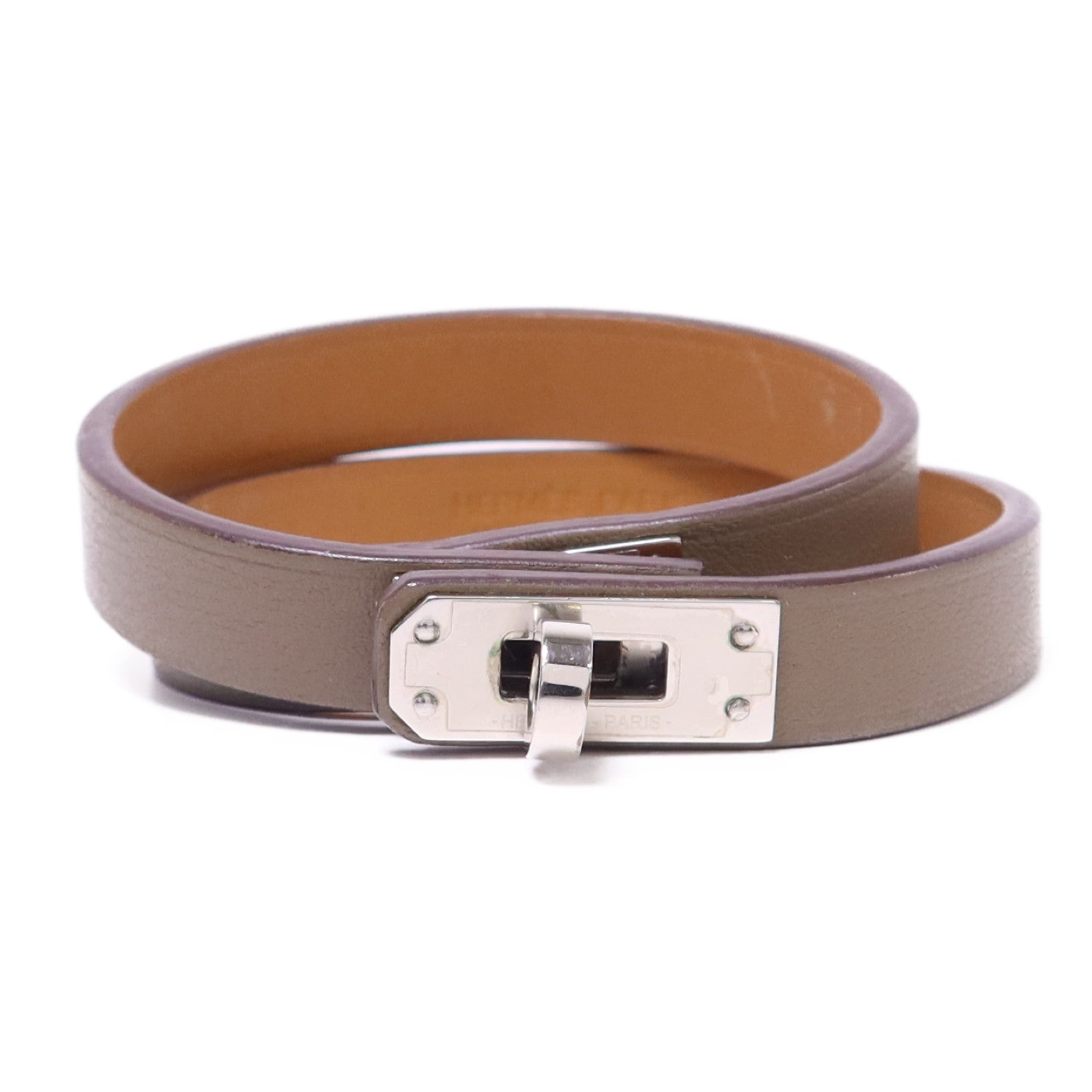 HERMES Swift皮革Mini Kelly Double Tour銀扣手鐲Etoupe