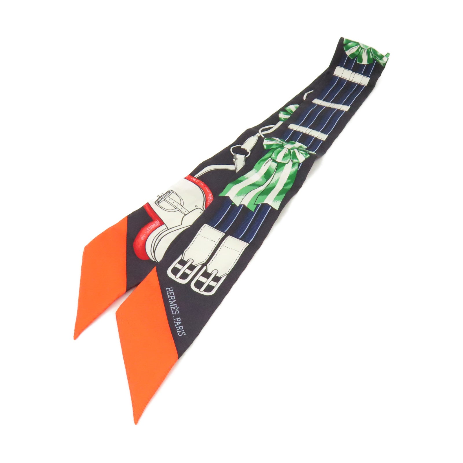 HERMES 【激減優惠】絲質Twilly Scarf絲巾黑色/橙色/彩色