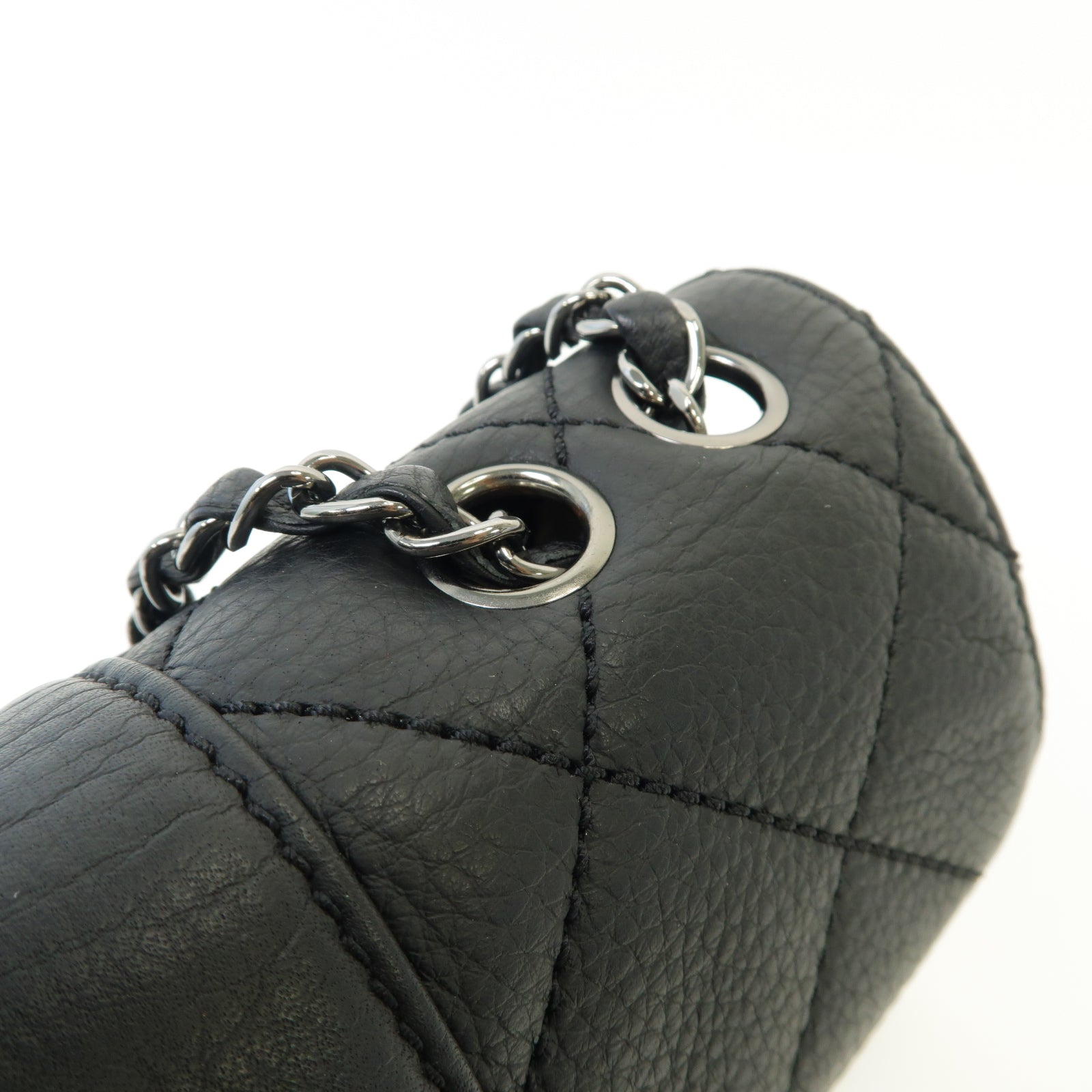 CHANEL 菱格牛皮皮革Chain Shoulder Bag銀扣鏈帶肩背袋黒色