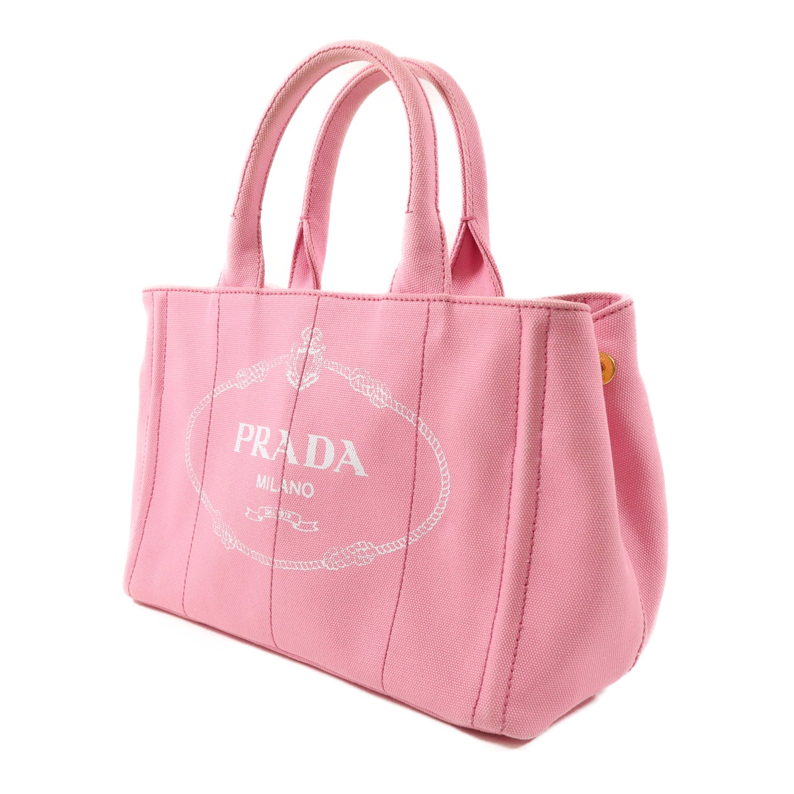 PRADA 帆布Mini Canapa Tote Bag金扣手挽袋粉紅色