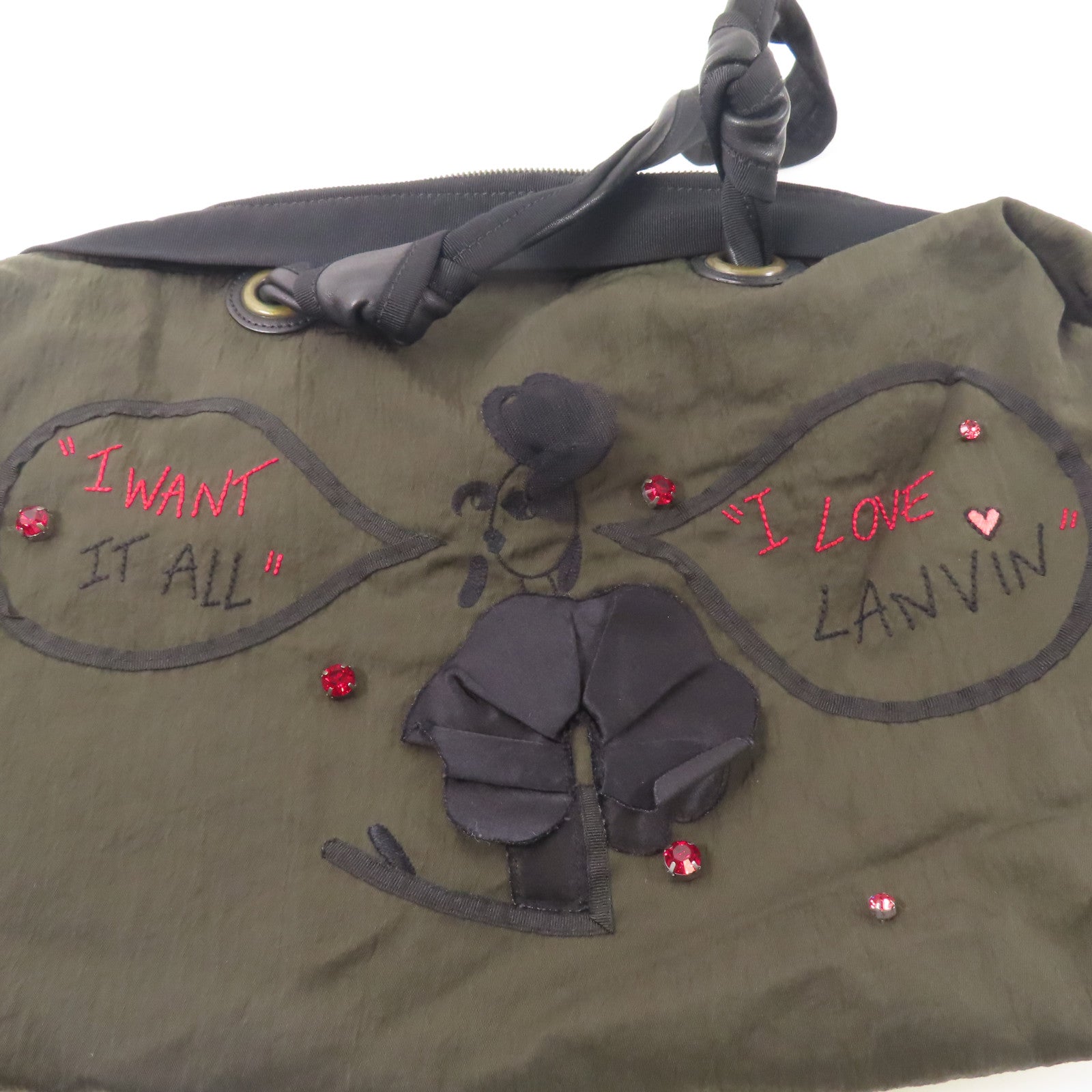 LANVIN 尼龍Shoulder Bag肩背袋卡其色/黑色
