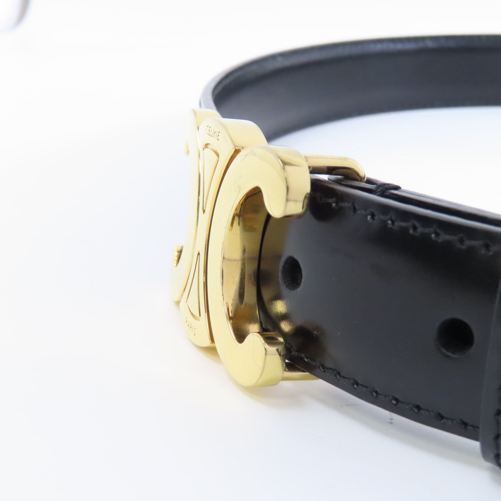 CELINE 牛皮皮革Belt 75cm金扣皮帶黑色