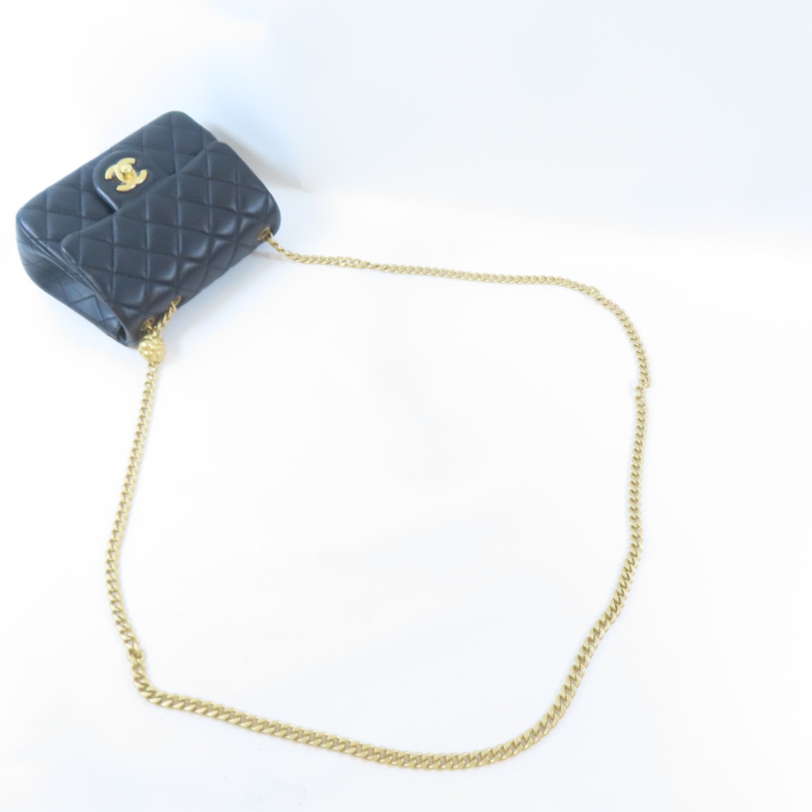 CHANEL 菱格羊皮皮革Mini Flap Bag金扣鏈帶肩背袋黑色
