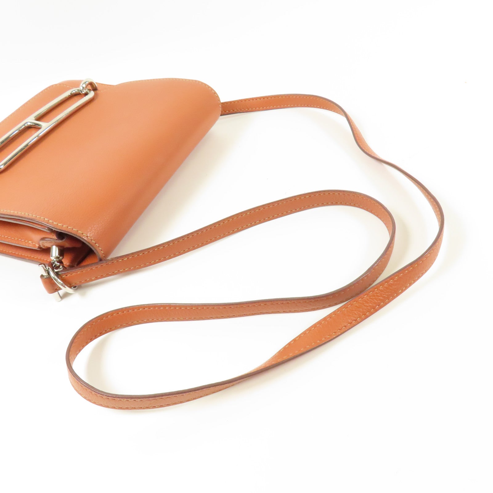 HERMES Evercolor皮革Mini Roulis金扣肩背袋Terre Battue/Capucine