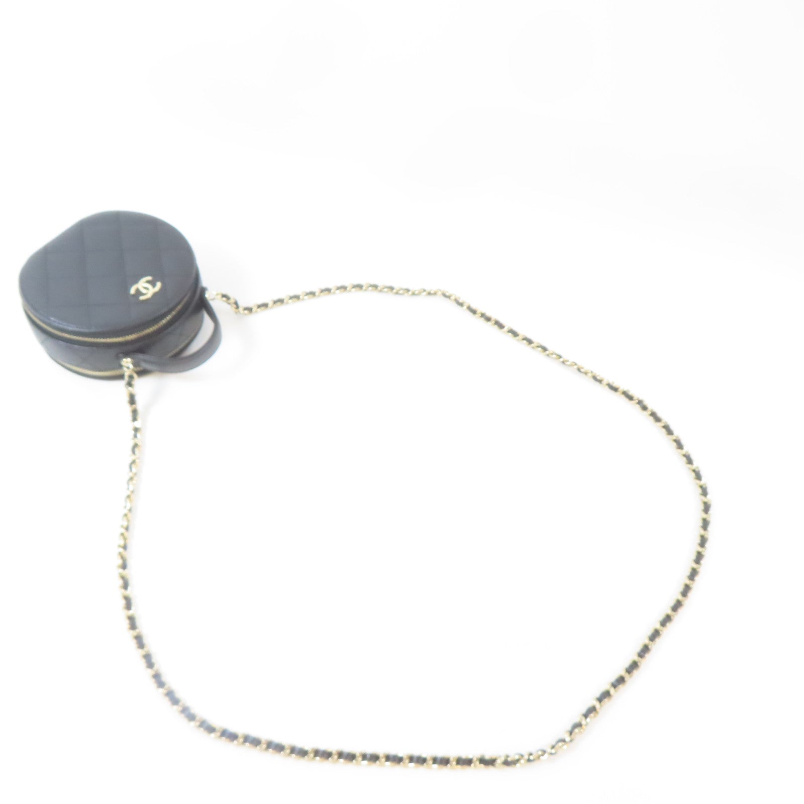 CHANEL 菱格Caviar皮革Chain Shoulder金扣手挽肩背兩用袋黑色