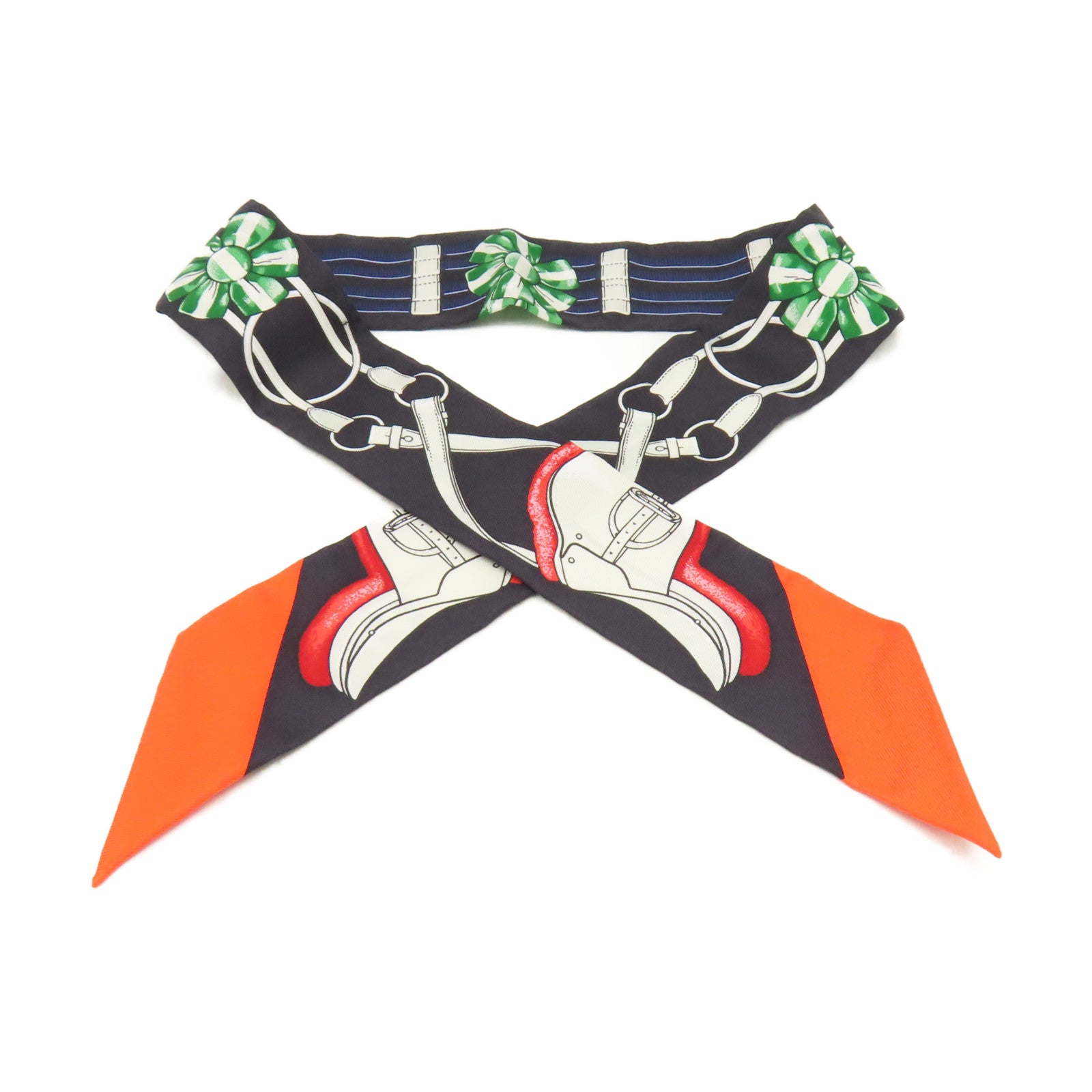 HERMES 【激減優惠】絲質Twilly Scarf絲巾黑色/橙色/彩色