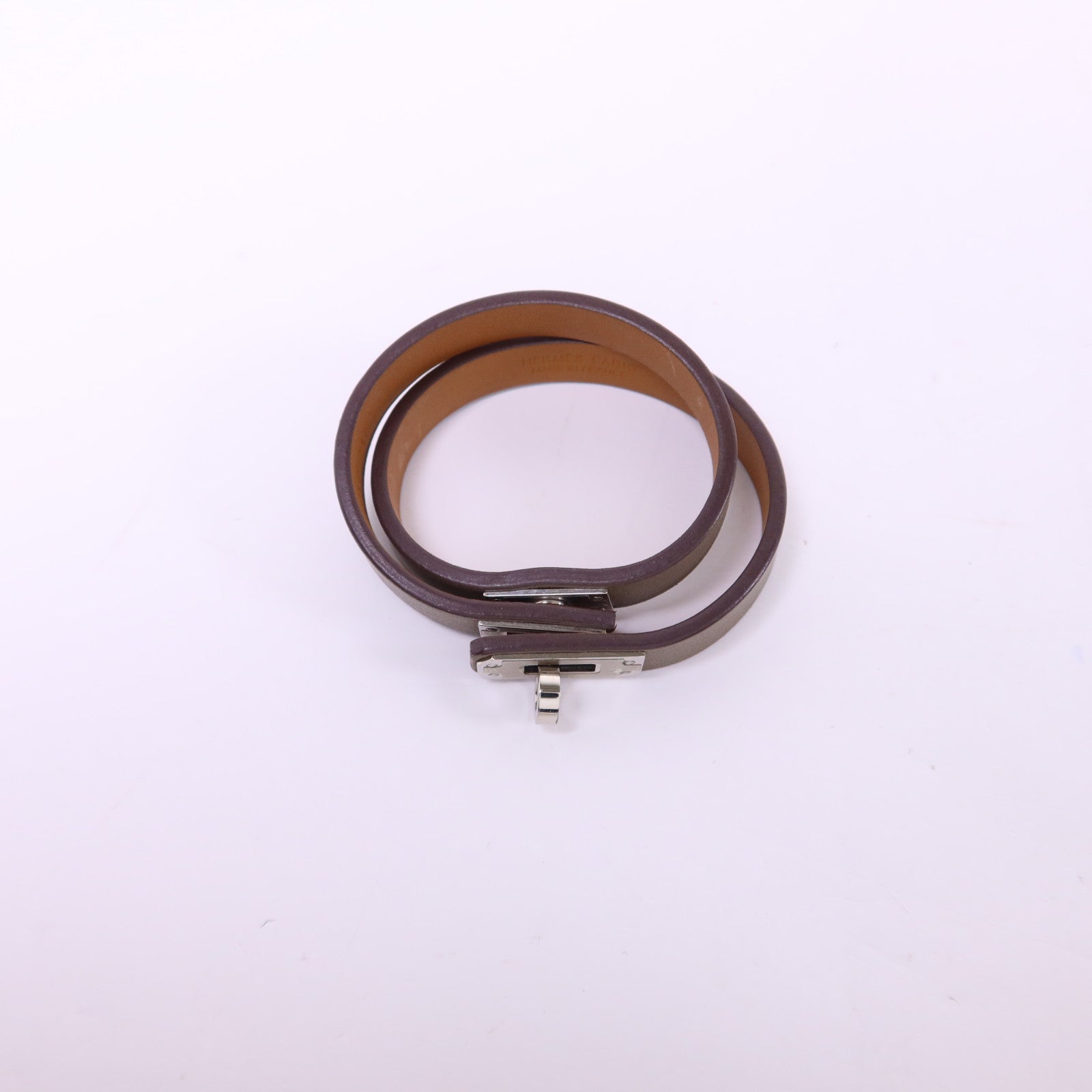 HERMES Swift皮革Mini Kelly Double Tour銀扣手鐲Etoupe