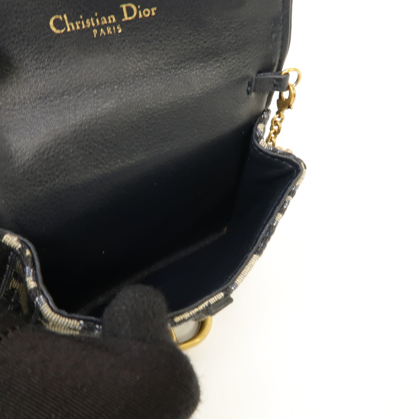 Dior 帆布Saddle Oblique金扣鏈帶肩背袋藍色