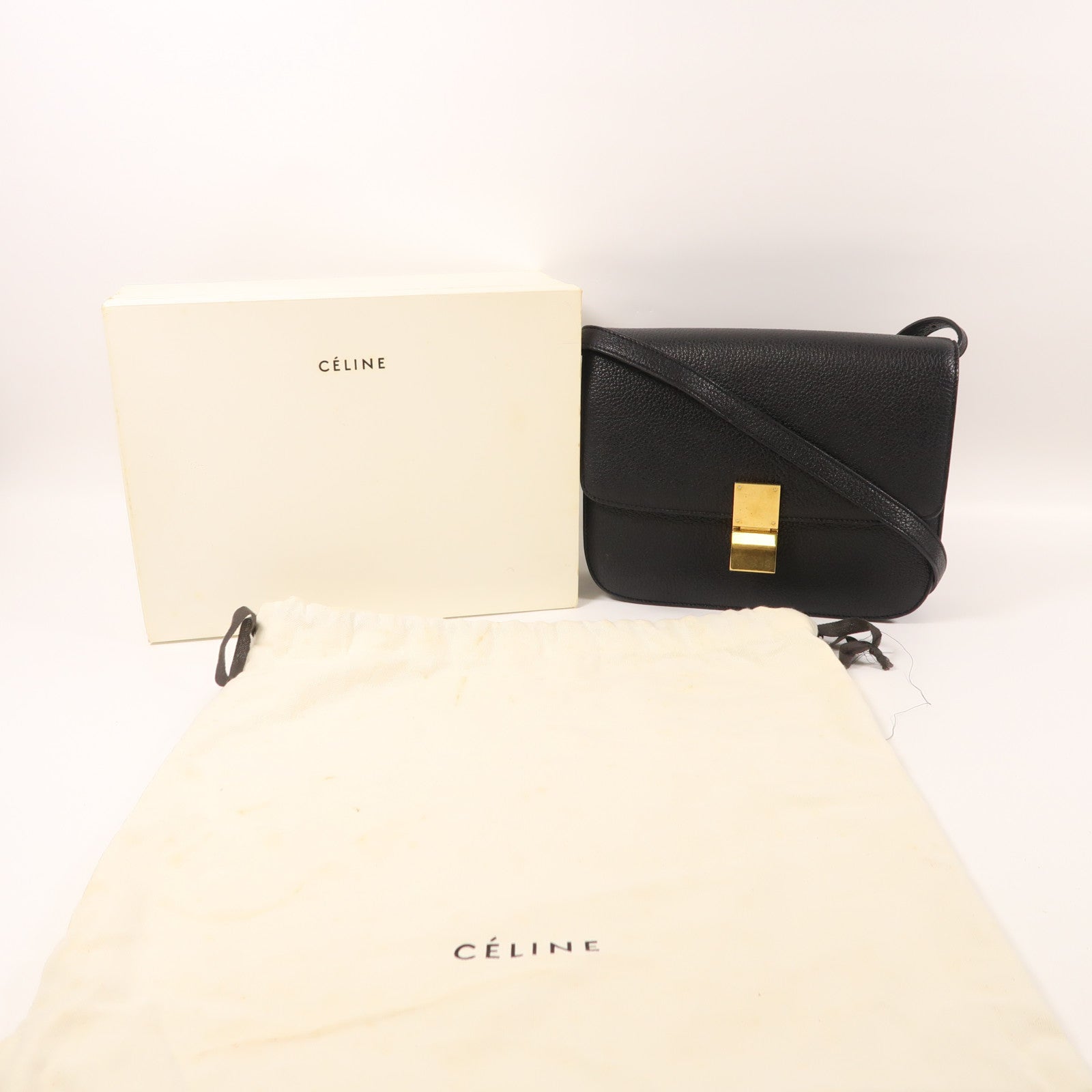 CELINE 牛皮皮革Classic Box金扣肩背袋