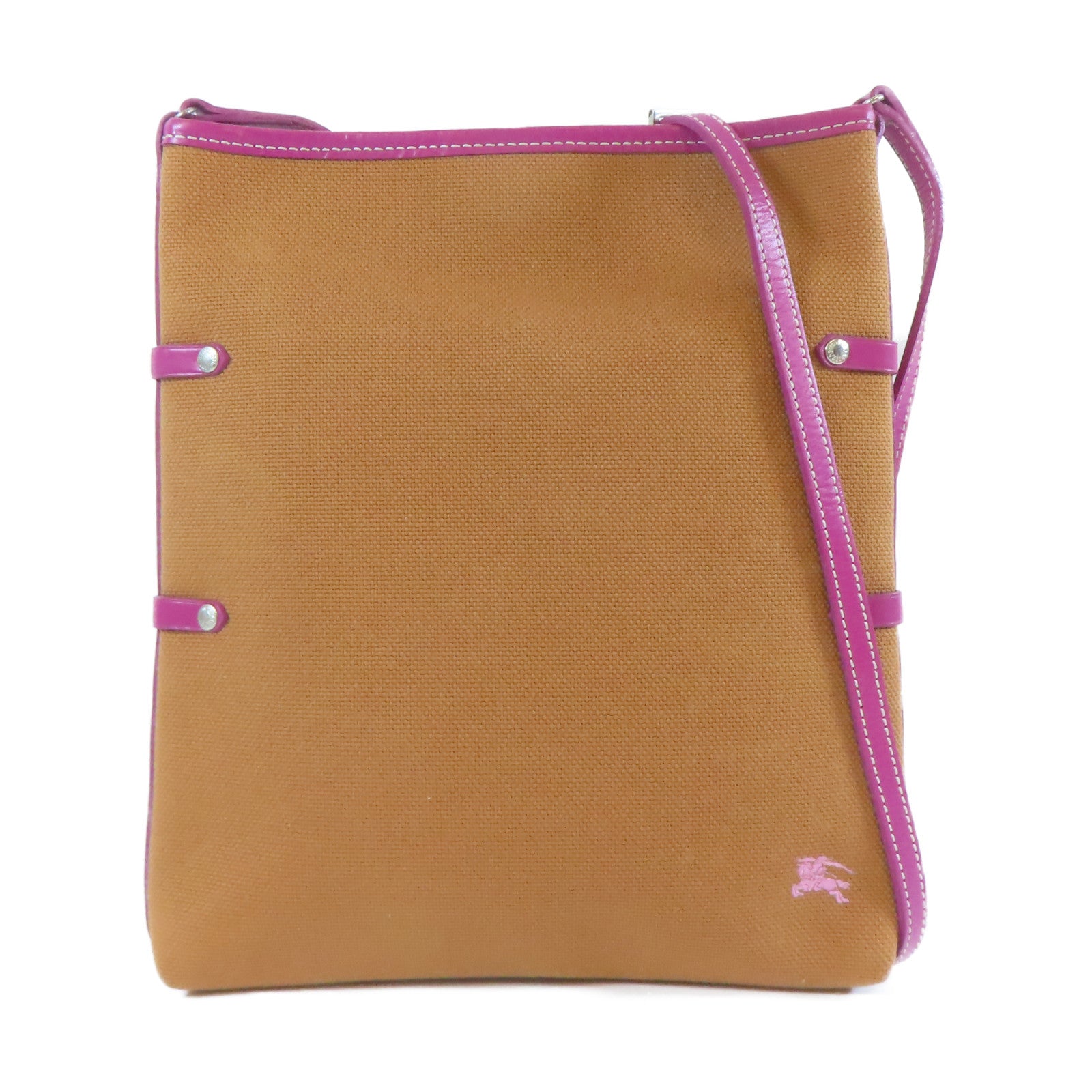 BURBERRY 帆布Shoulder Bag銀扣肩背袋啡色/紫色