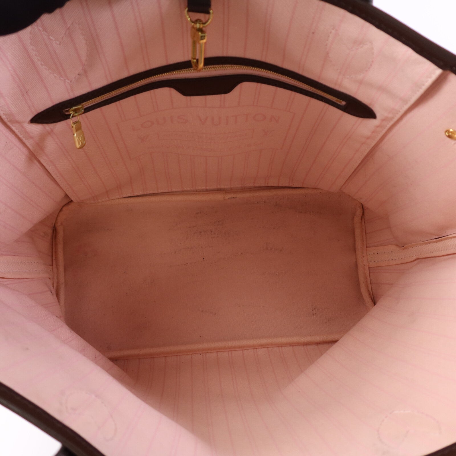 LOUIS VUITTON Damier Neverfull MM金扣手挽袋