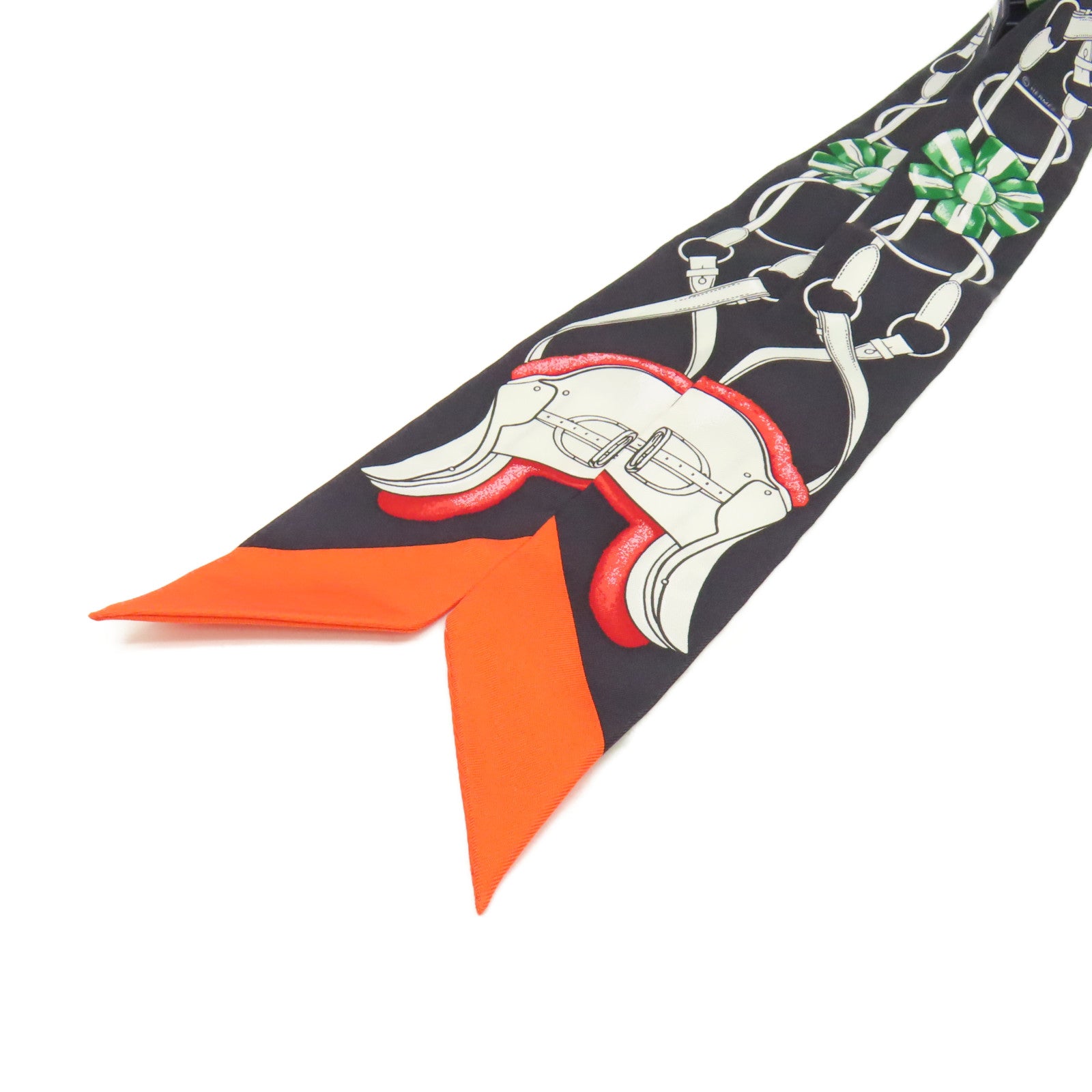 HERMES 【激減優惠】絲質Twilly Scarf絲巾黑色/橙色/彩色