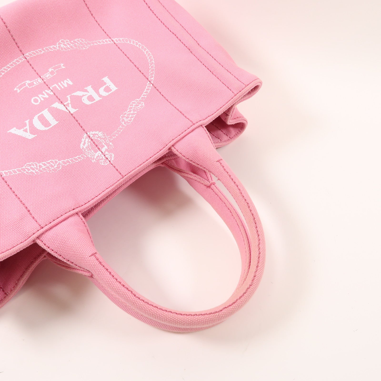 PRADA 帆布Mini Canapa Tote Bag金扣手挽袋粉紅色