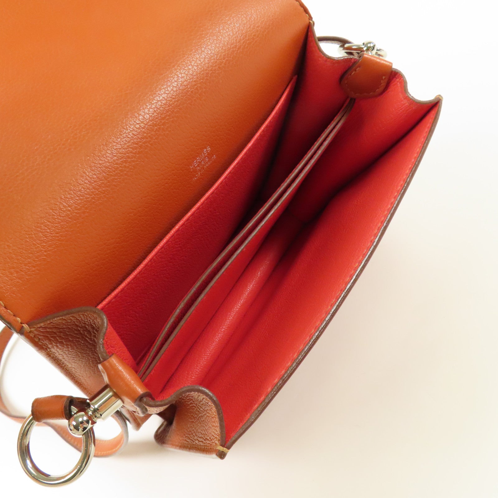 HERMES Evercolor皮革Mini Roulis金扣肩背袋Terre Battue/Capucine