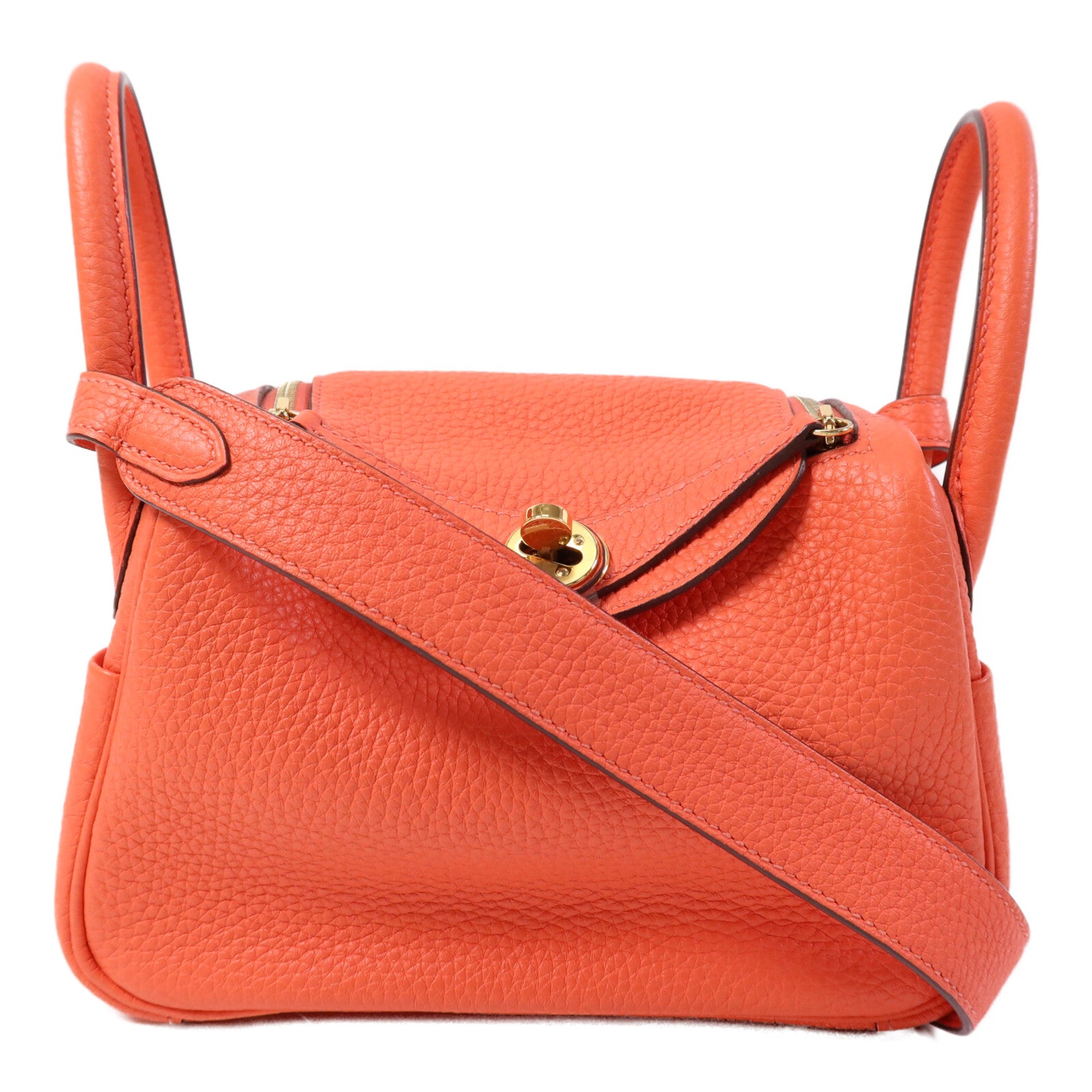 HERMES Mini Lindy金扣手挽肩背兩用袋Rouge Tomate