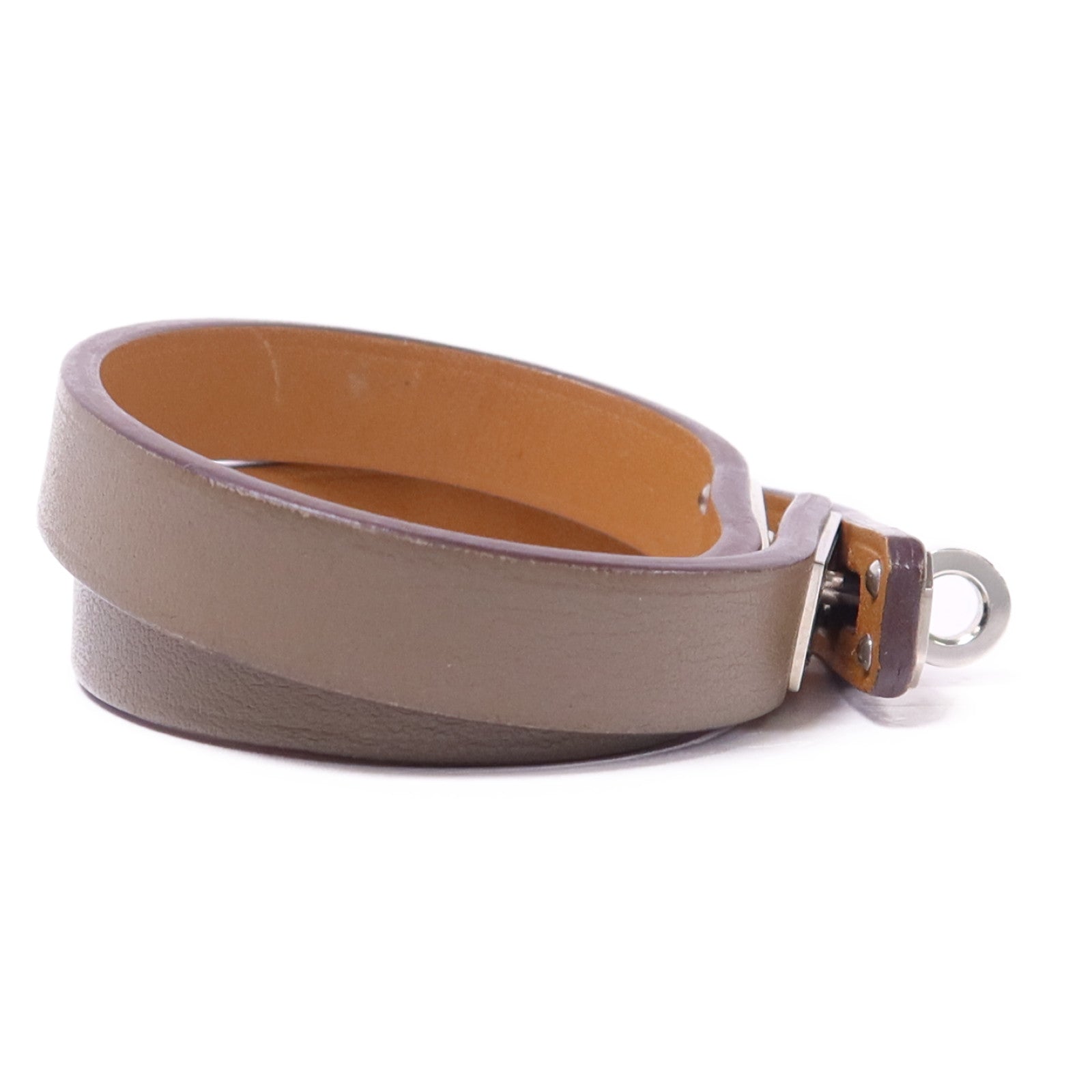 HERMES Swift皮革Mini Kelly Double Tour銀扣手鐲Etoupe