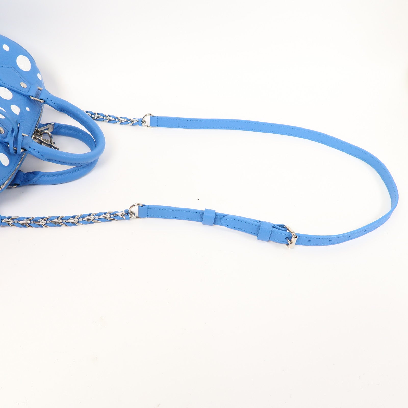 LOUIS VUITTON Monogram Empreinte LV x YK Speedy Bandouliere 20銀扣手挽肩背兩用袋藍色/白色
