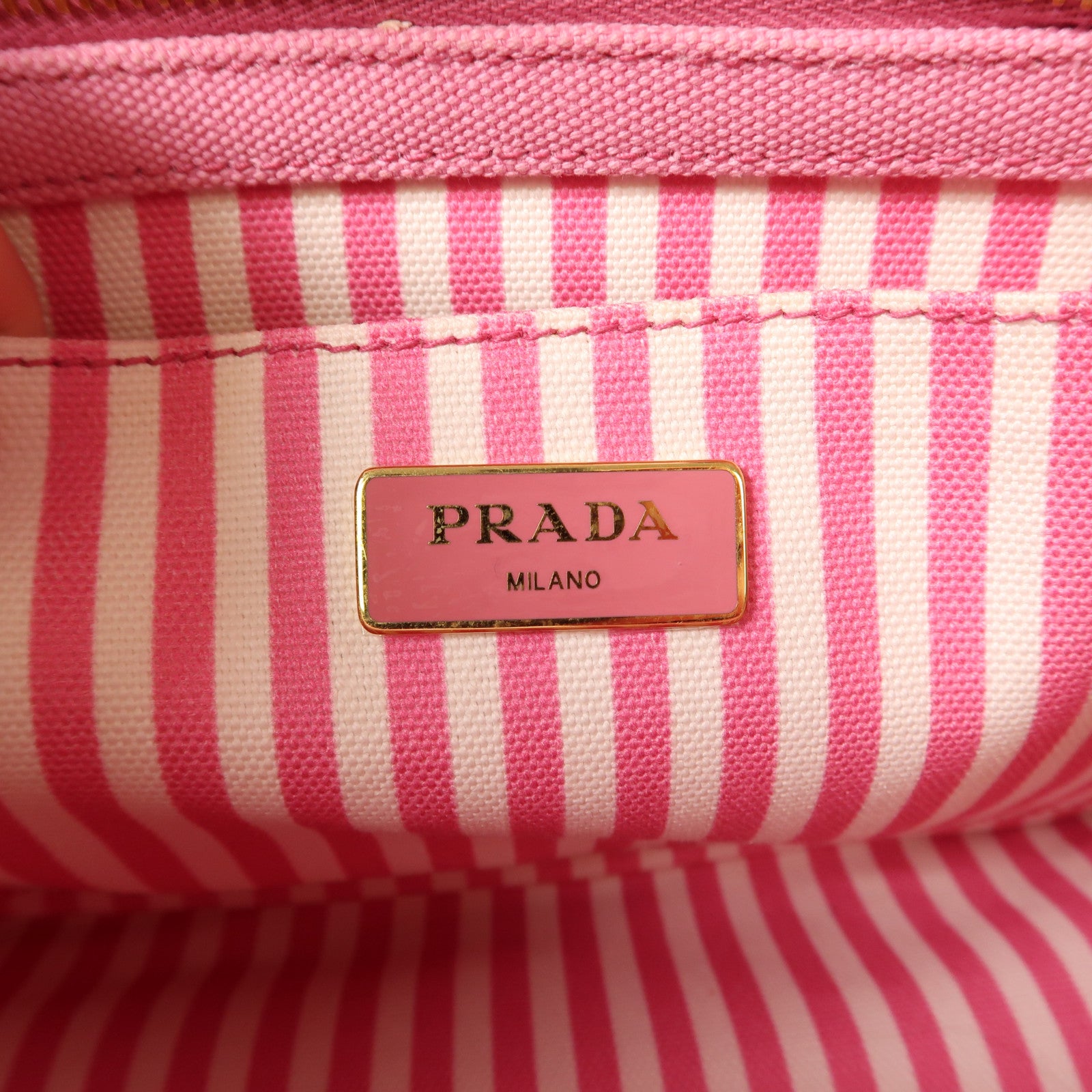 PRADA 帆布Mini Canapa Tote Bag金扣手挽袋粉紅色