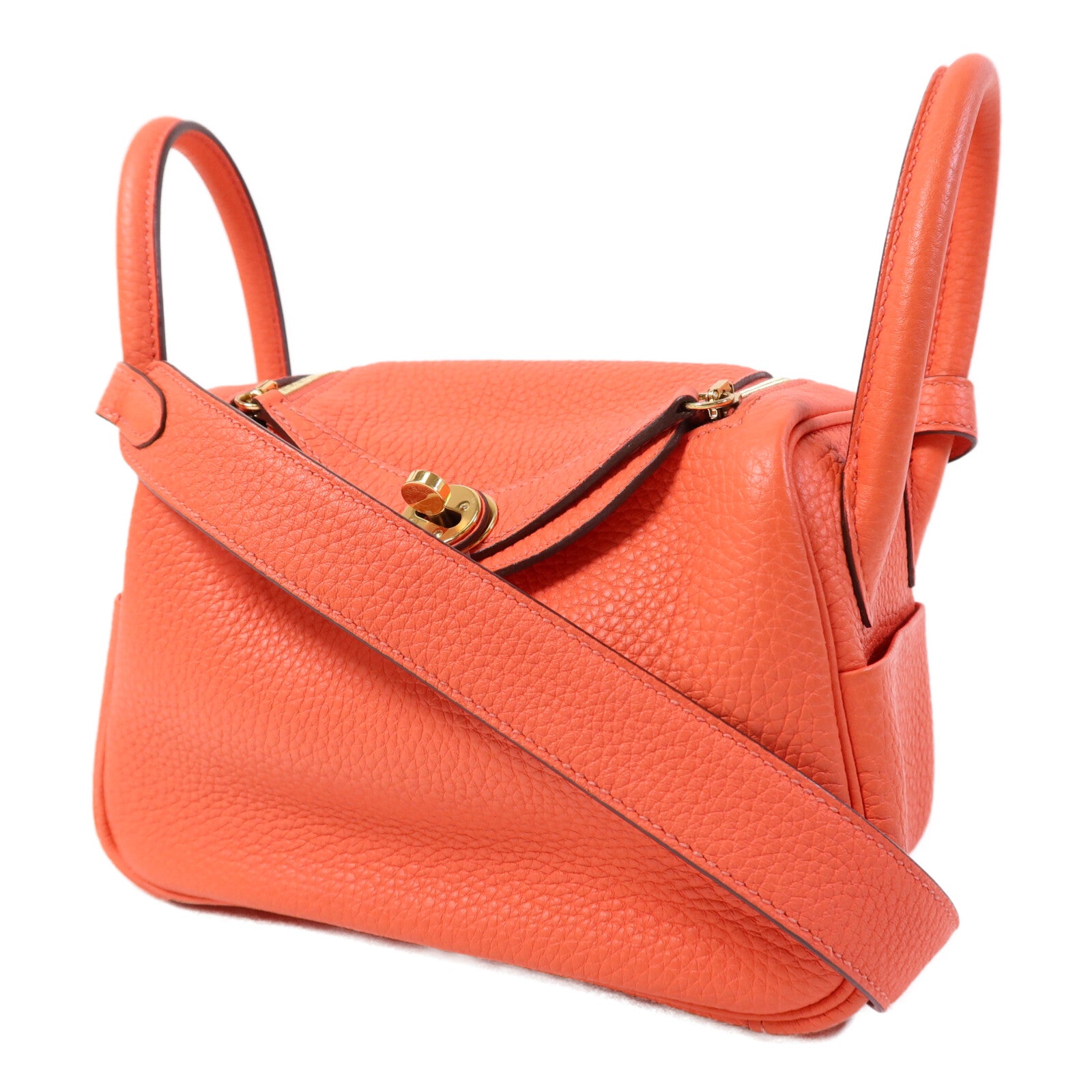 HERMES Mini Lindy金扣手挽肩背兩用袋Rouge Tomate