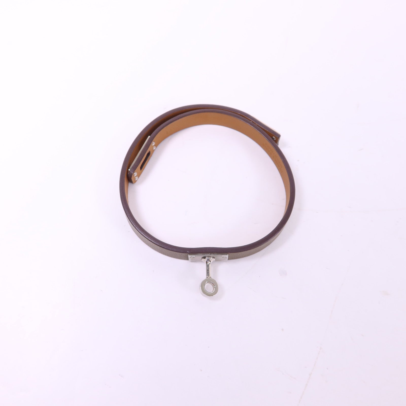 HERMES Swift皮革Mini Kelly Double Tour銀扣手鐲Etoupe