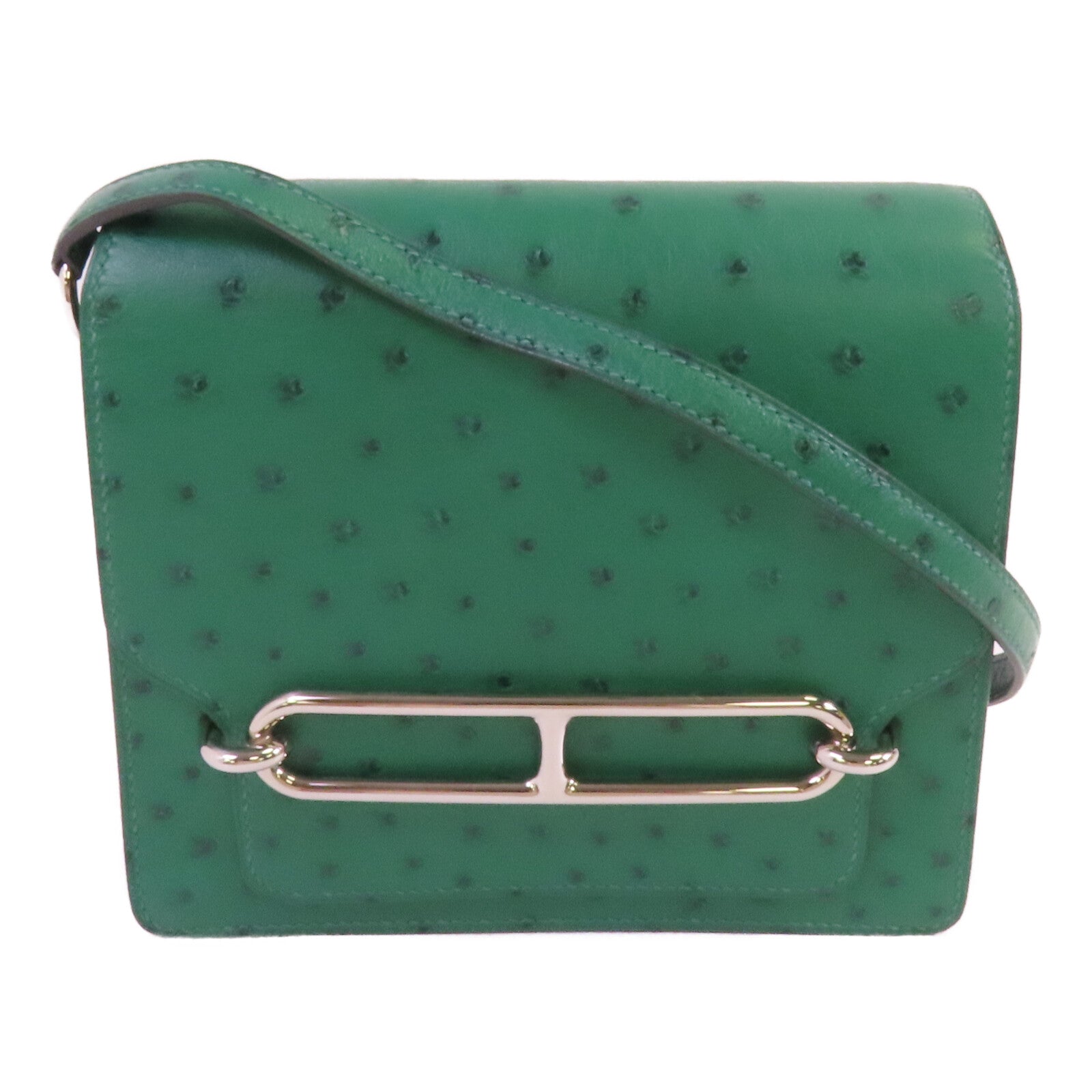 HERMES 鴕鳥皮革Mini Roulis銀扣肩背袋U4 Vert Vertigo