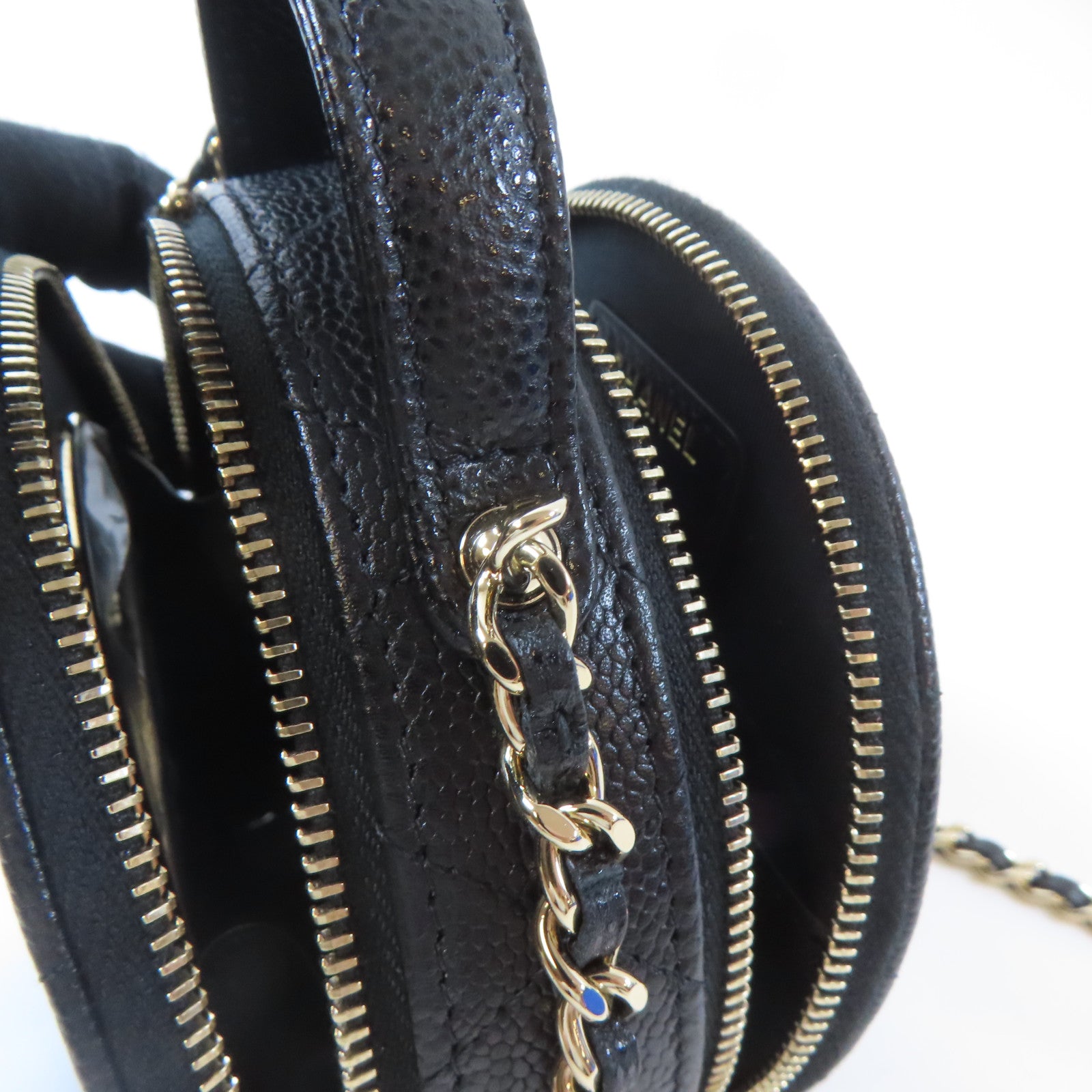 CHANEL 菱格Caviar皮革Chain Shoulder金扣手挽肩背兩用袋黑色
