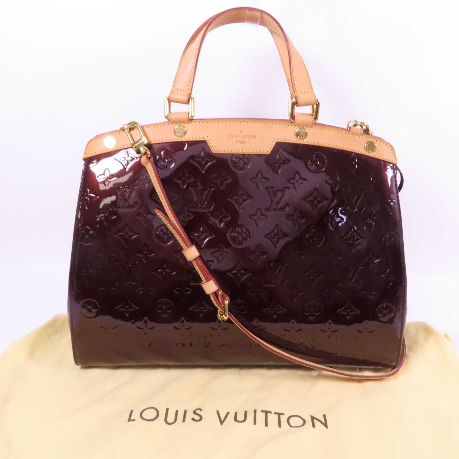 LOUIS VUITTON Vernis Brea MM金扣手挽肩背兩用袋Rouge Fauviste